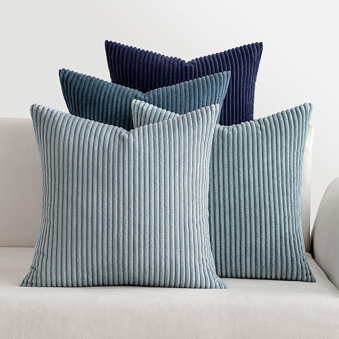 MIULEE Boho Farmhouse Throw Pillow Covers 20x20 Inch Set of 4 Western Neutral Decorative Cushion Covers Soft Modern Coastal Corduroy Spring Decor for Couch Bed Sofa Living Room Dark Blue Navy Series