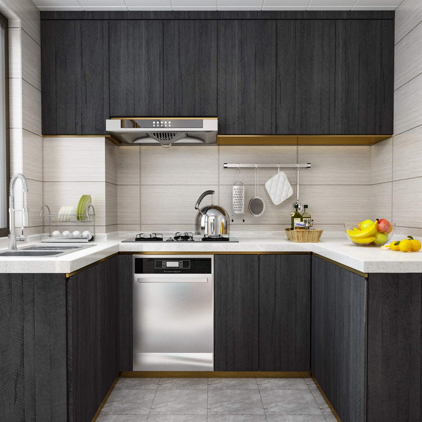 WESTICK Black Wood Countertop Contact Paper Peel and Stick Wallpaper Waterproof Self Adhesive Faux Wood Grain Contact Paper for Countertops Kitchen Cabinets Wall Furniture Wooden Vinyl Wrap 15.8"x393"