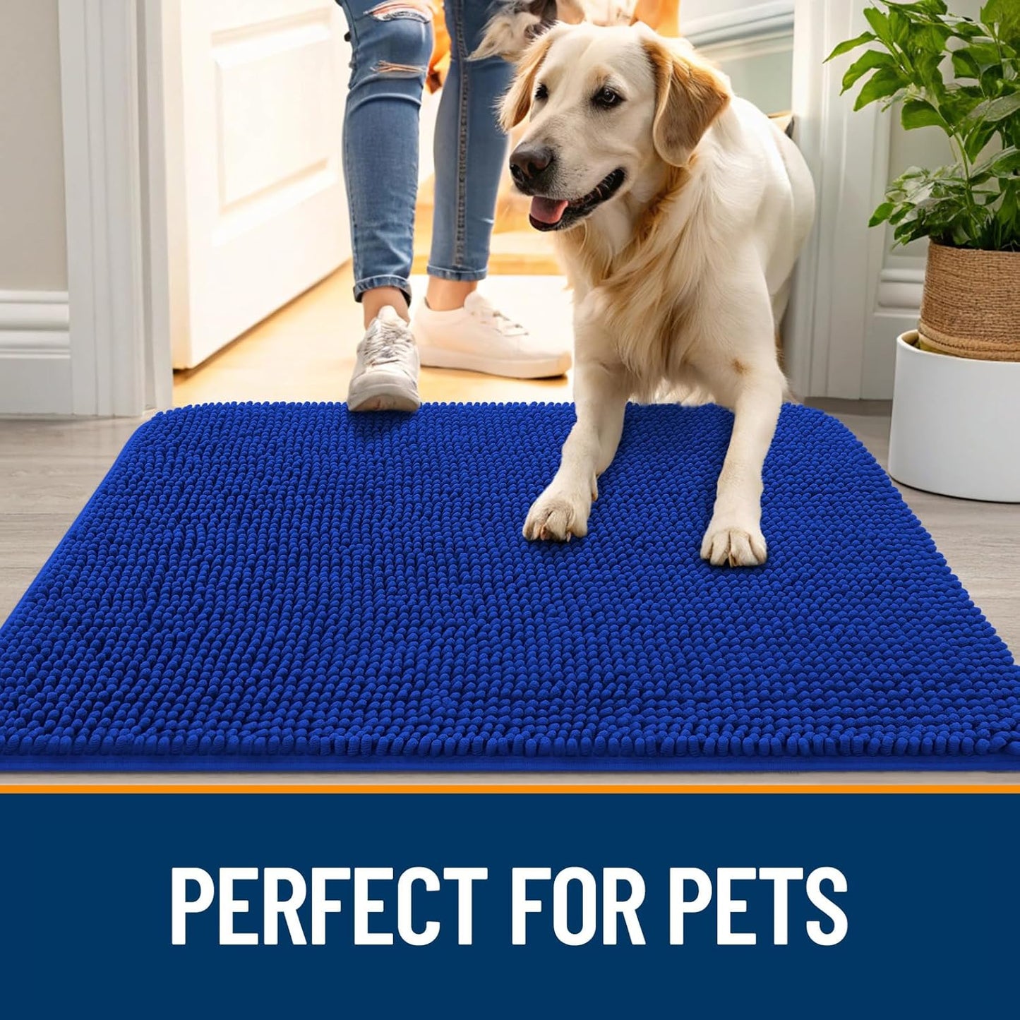 OLANLY Dog Door Mat - Absorbent Non-Slip Chenille for Muddy Paws | 70x32 Royal Blue Indoor Carpet