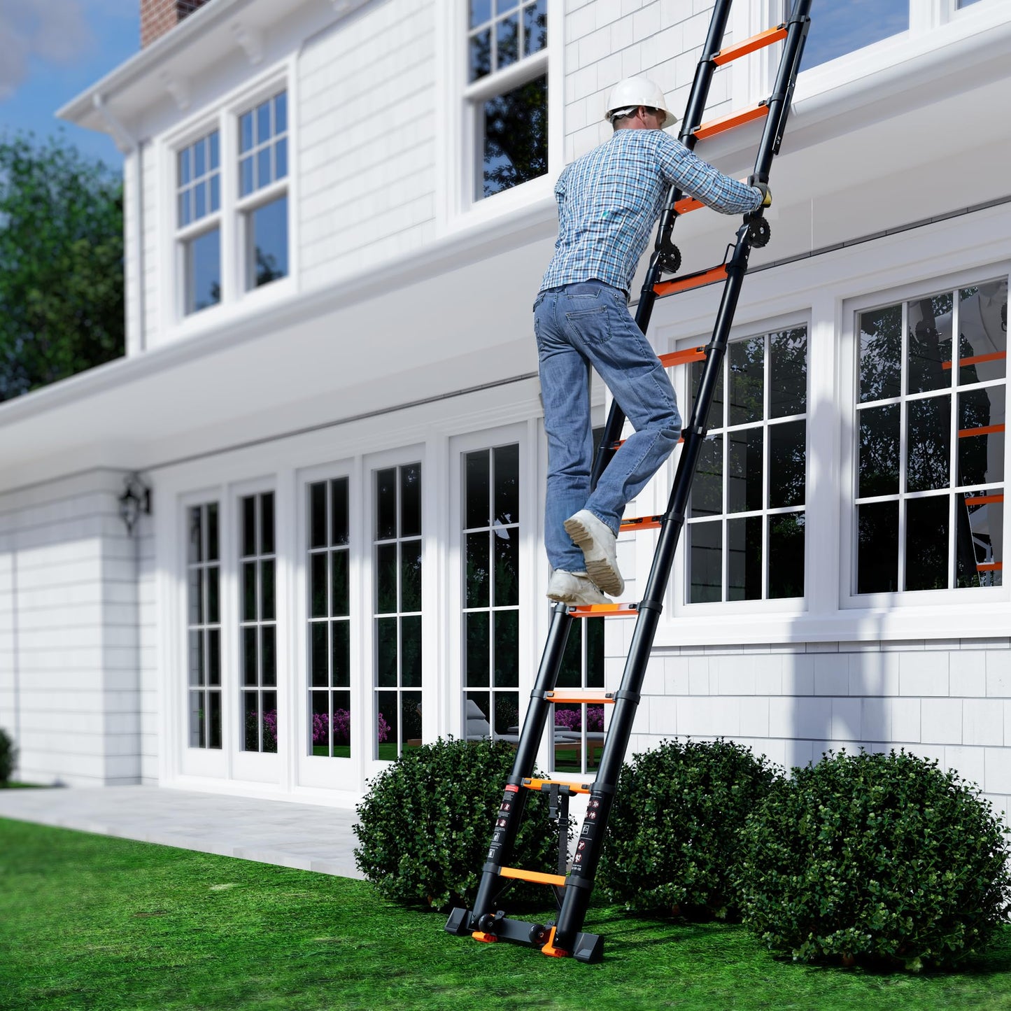 SINMEIRUN Telescoping Ladder, 20.3 FT, A Frame, Aluminum Extension Ladder, 330 lbs Capacity, Collapsible Multi-Purpose Ladder for Home, Roof and RV; Orange