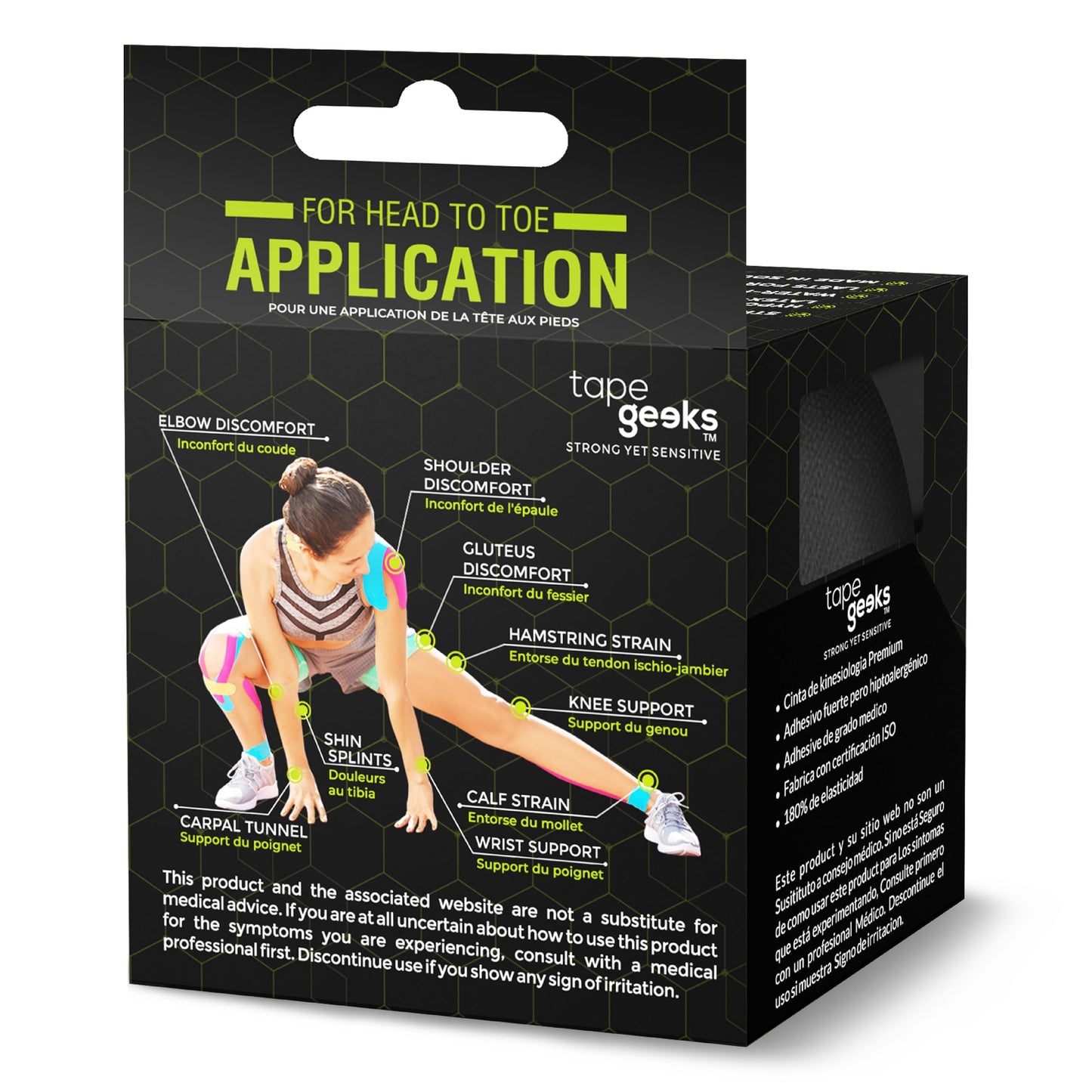 TapeGeeks Kinesiology Tape – Waterproof & Hypoallergenic Sports Tape for Sensitive Skin – Strong Adhesive, Latex-Free – Athletic Muscle Support for Knee, Shoulder, Back, Ankle