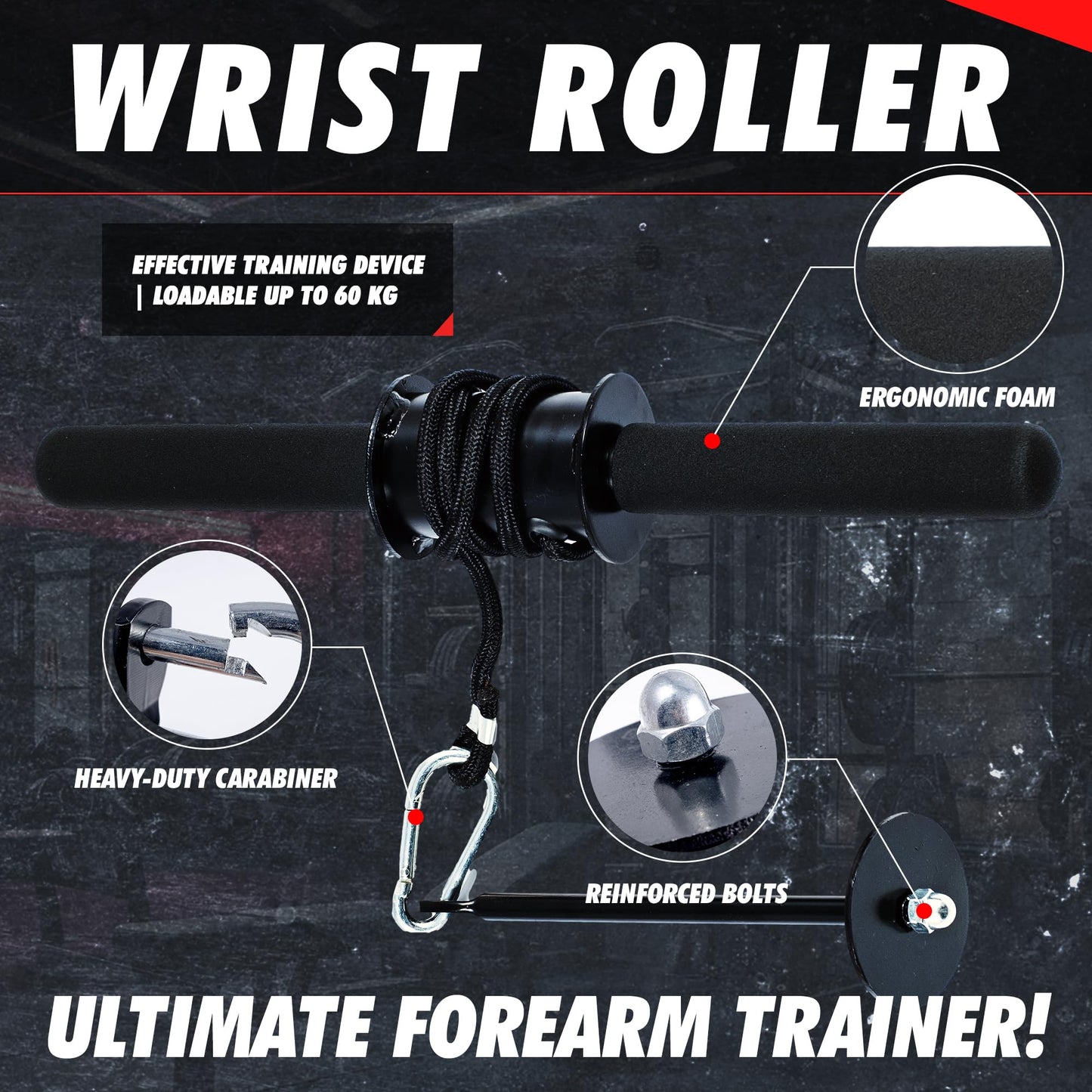 MuscleForge Wrist Roller & Forearm Strengthener, Forearm Exerciser Trainer for Men, Wrist and Grip Strengthener, Up to 130 LBS Load, Non-Slip Grip, 25mm/50mm Load Compatible Fore Arm Strength Trainer