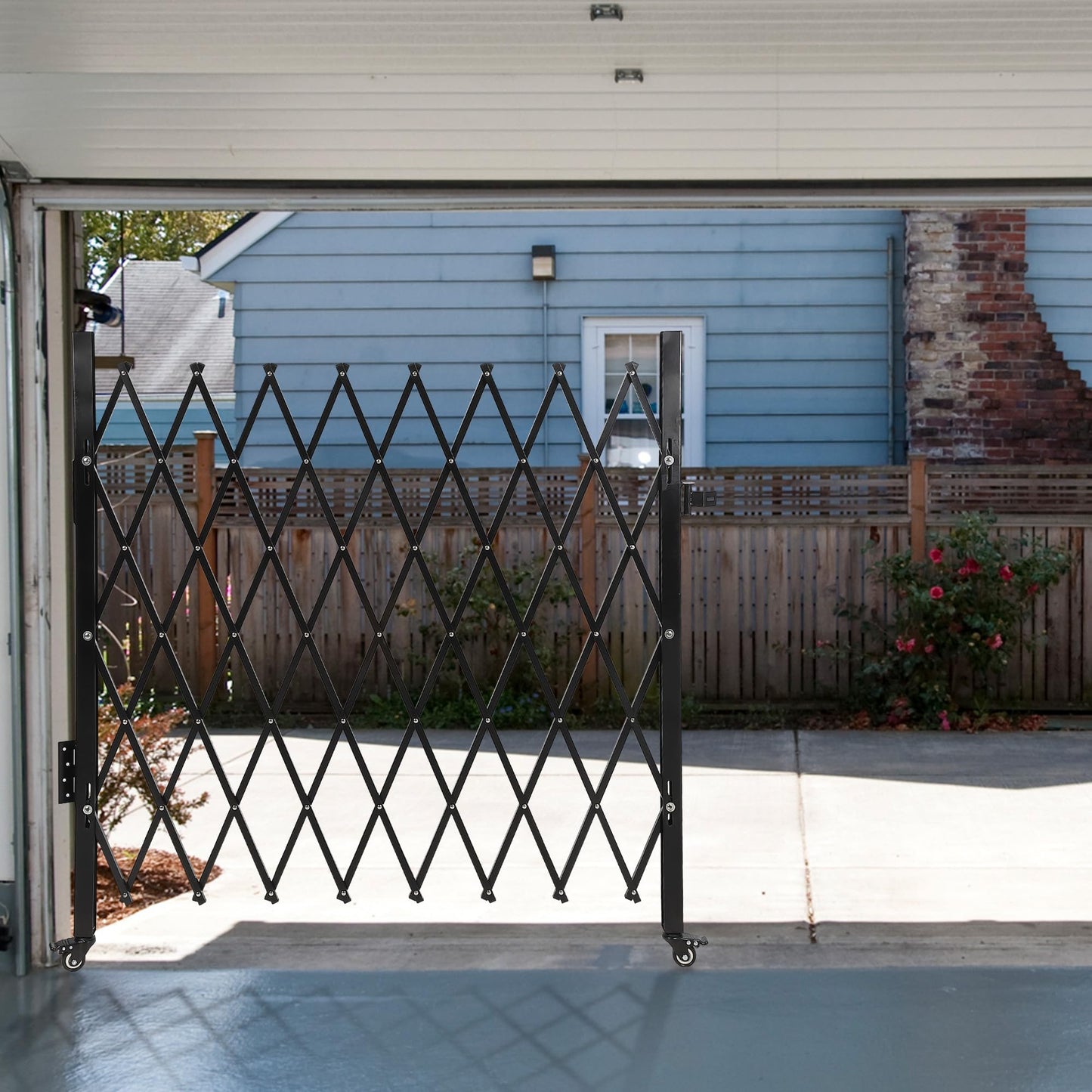 Folding Security Fence Gate with Wheels-50"Hx75"W Heavy Duty Industrial Retractable Scissor Gate Barricade,Steel Expandable Barricade Gates for Fence,Yard and Driveway
