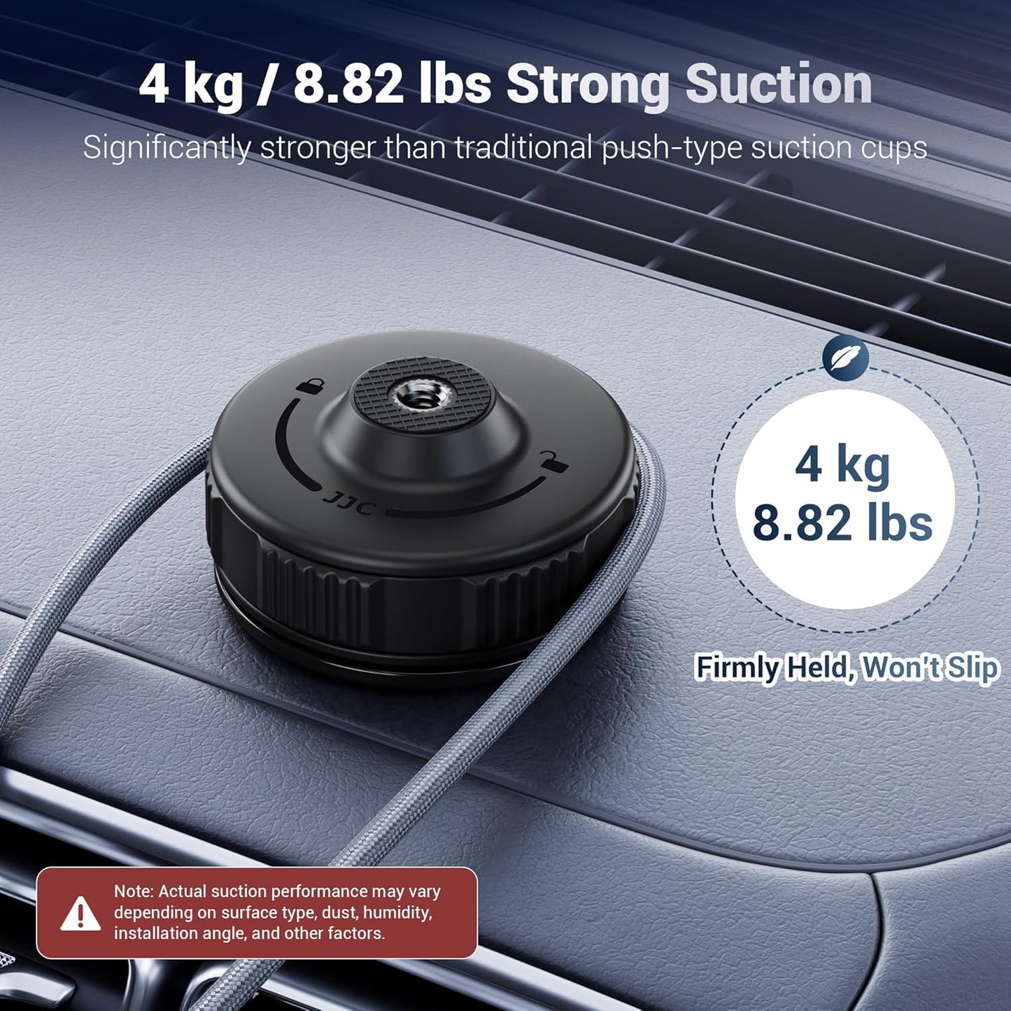 JJC 1/4" 4/3, 6/5 Pro/4, 13, Insta360 X5 Portable Camera Suction Cup Mount with Female Hole, Twist-Lock Vacuum Suction