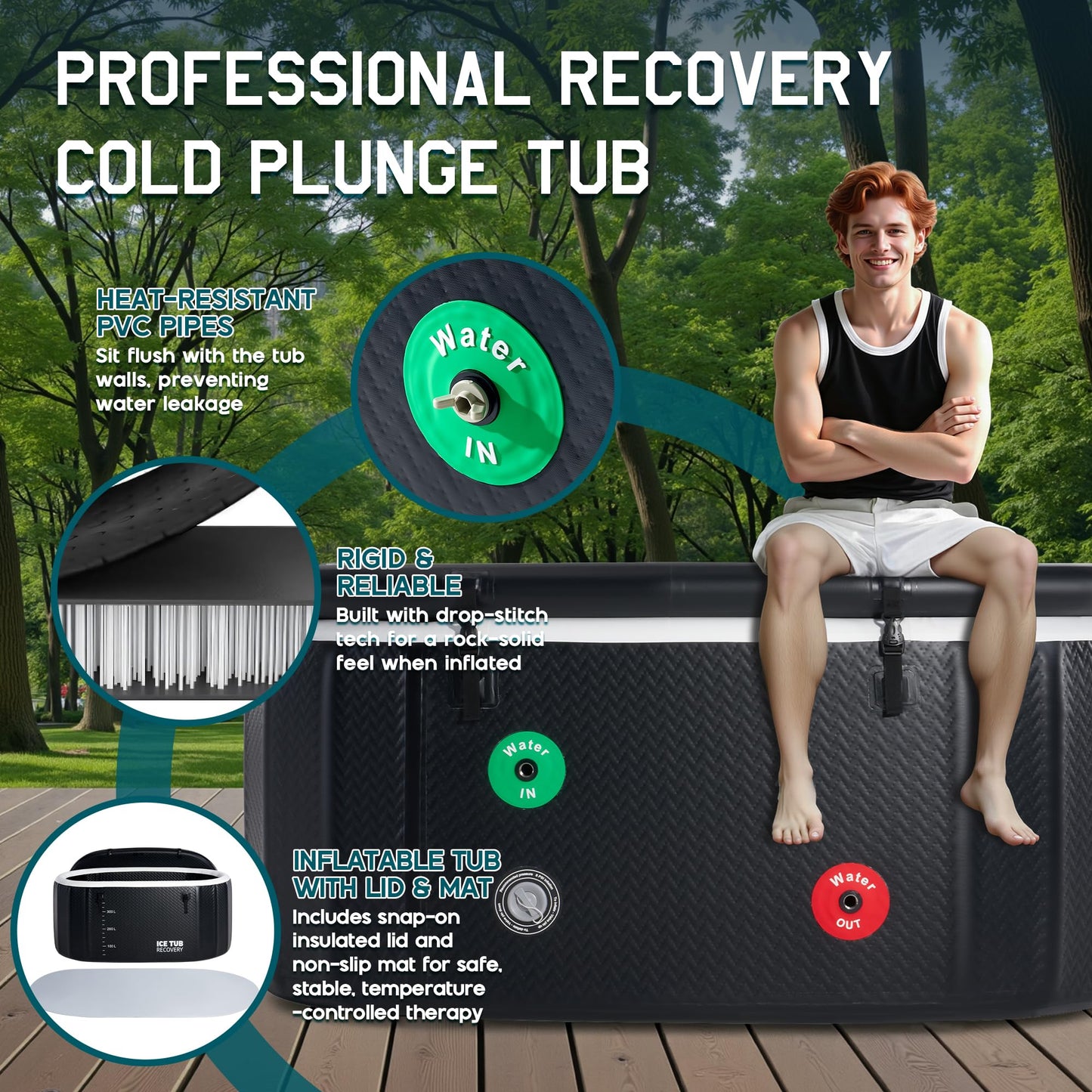Albott Cold Plunge Tub with 1HP Chiller, Inflatable Ice Bath Tub with App Control, UV/Ozone System, Insulated Lid & Wheels, Full-Body Recovery Tub for Athletes, 150 Gal, 59"x32"x28"