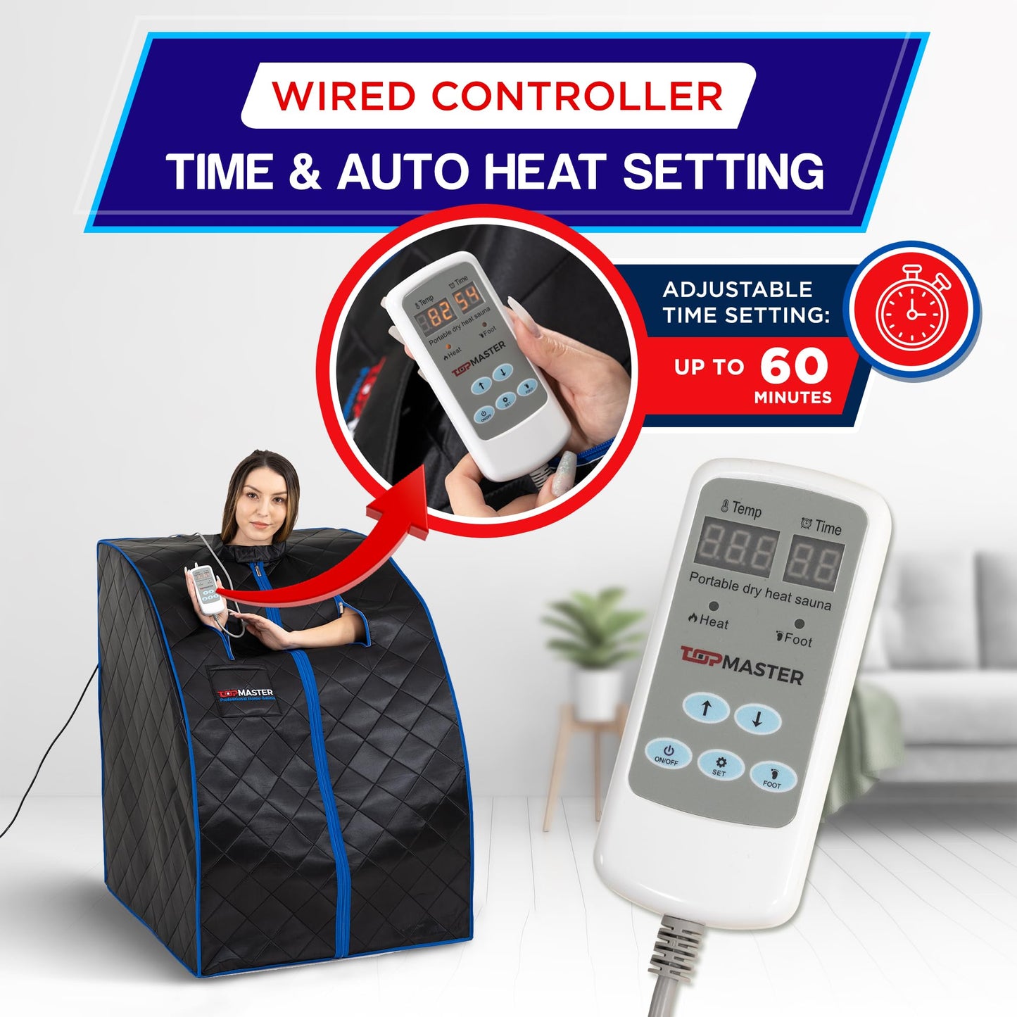 TopMaster Foldable Infrared Sauna, Portable Sauna for Home, Sauna Tent Sauna Box Portable, Indoor Portable Sauna with Foldable Chair, Wired Controller - Sauna Box for Home 1050W Power, Max 140°F Black