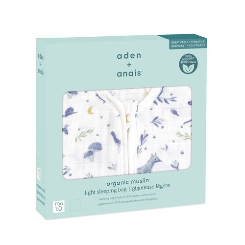 aden + anais Baby Sleeping Bag, 100% Organic Cotton Muslin, Wearable Swaddle Blanket for Girls & Boys, Breathable & Lightweight, TOG Rating 1.0, Outdoors - Sleepy Forest, 6-18 Months