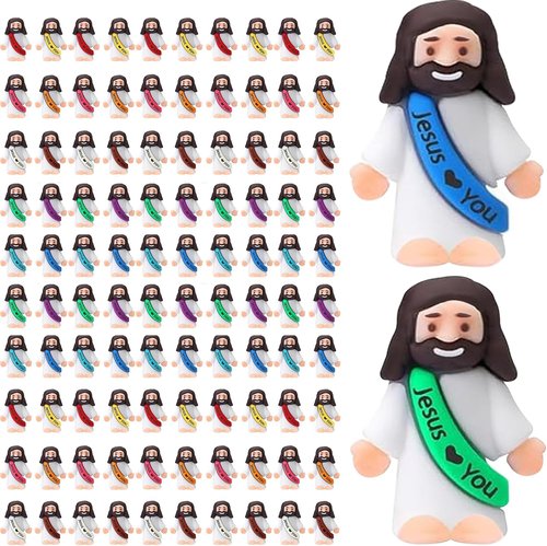 AKFAHOIF Mini Jesus Figurines - 100PCS Multicolor Tiny Jesus Figures for Easter Egg Stuffers