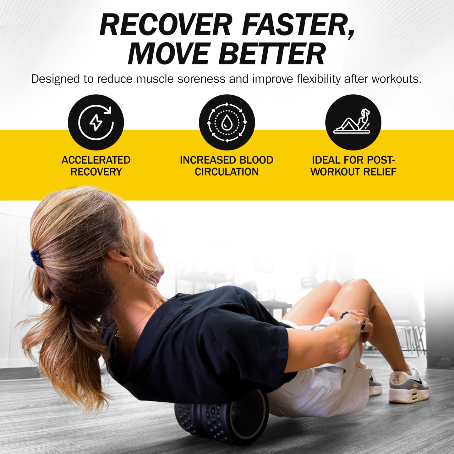 Rolflex SpineAline Back Roller – Muscle Rollers Deep Tissue Spine Alignment Tool – Ergonomic Spine, Neck and Back Massage Rollers – Durable & Portable Massage Roller – Supports Up to 300 lbs – Black
