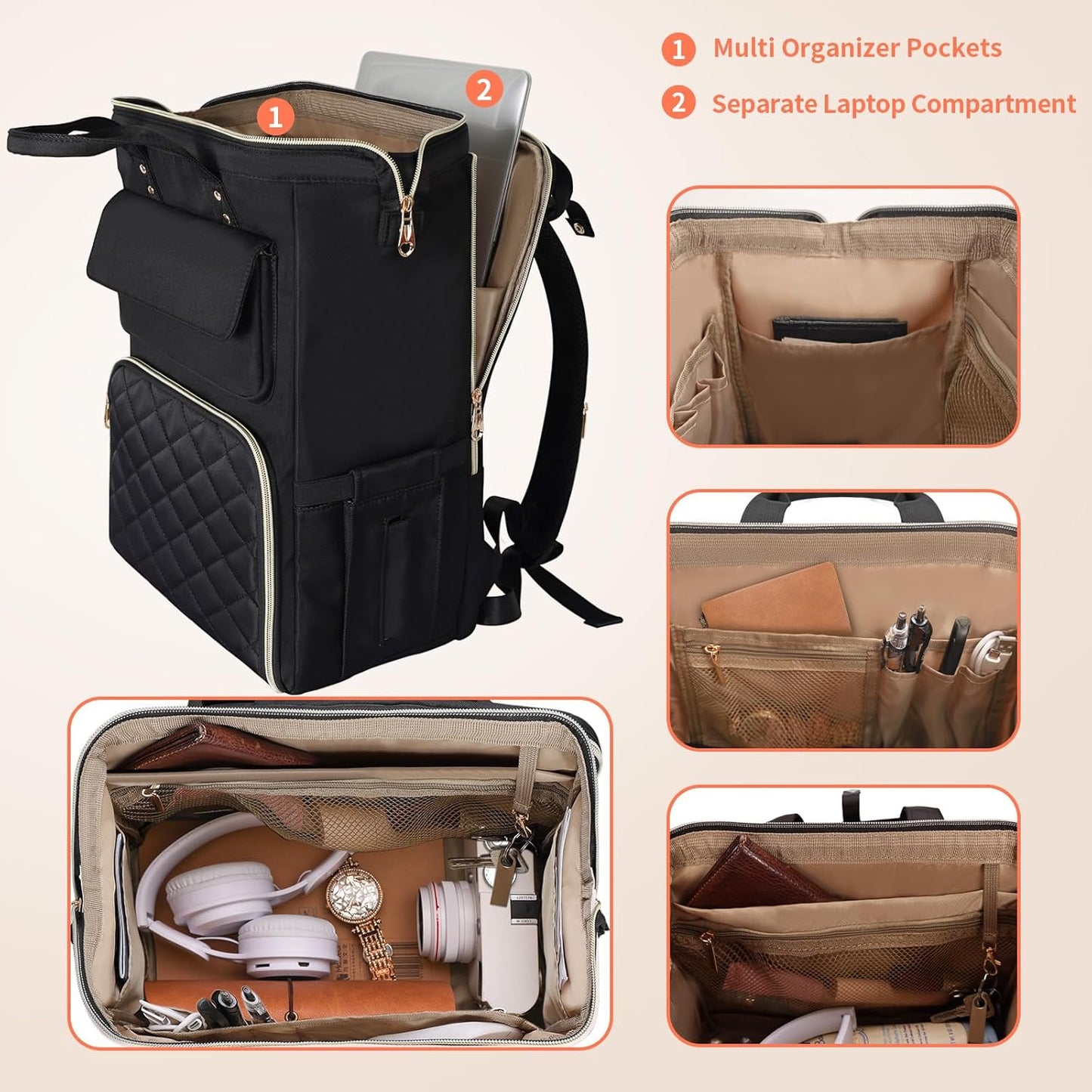 Backpack 17.3 Inch Backpack Backpack BERTASCHE Lunch for Women, Laptop with Insulated Cooler Lunch box, Nurse