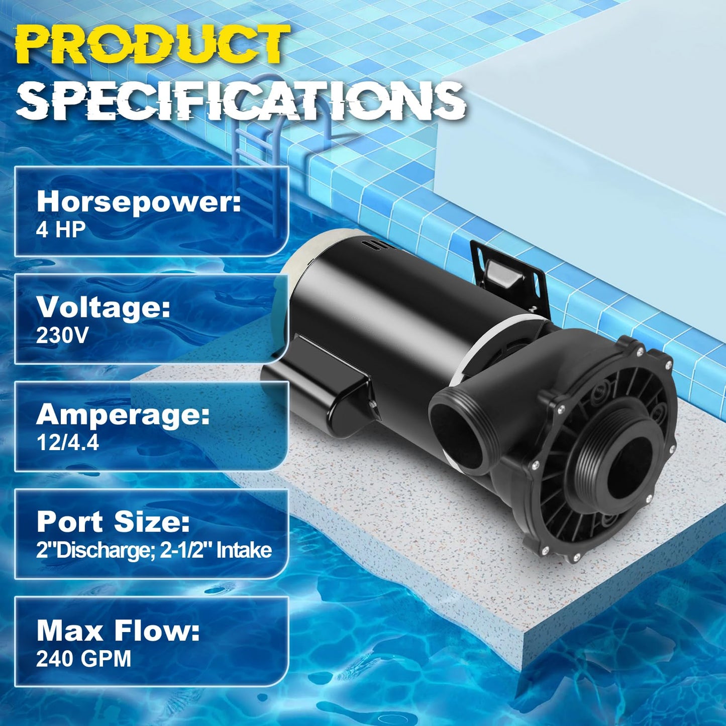 3721621-13 Replacement Spa Pump, 4 HP 230V 2-Speed 56-Frame Side Discharge Hot Tub Pump