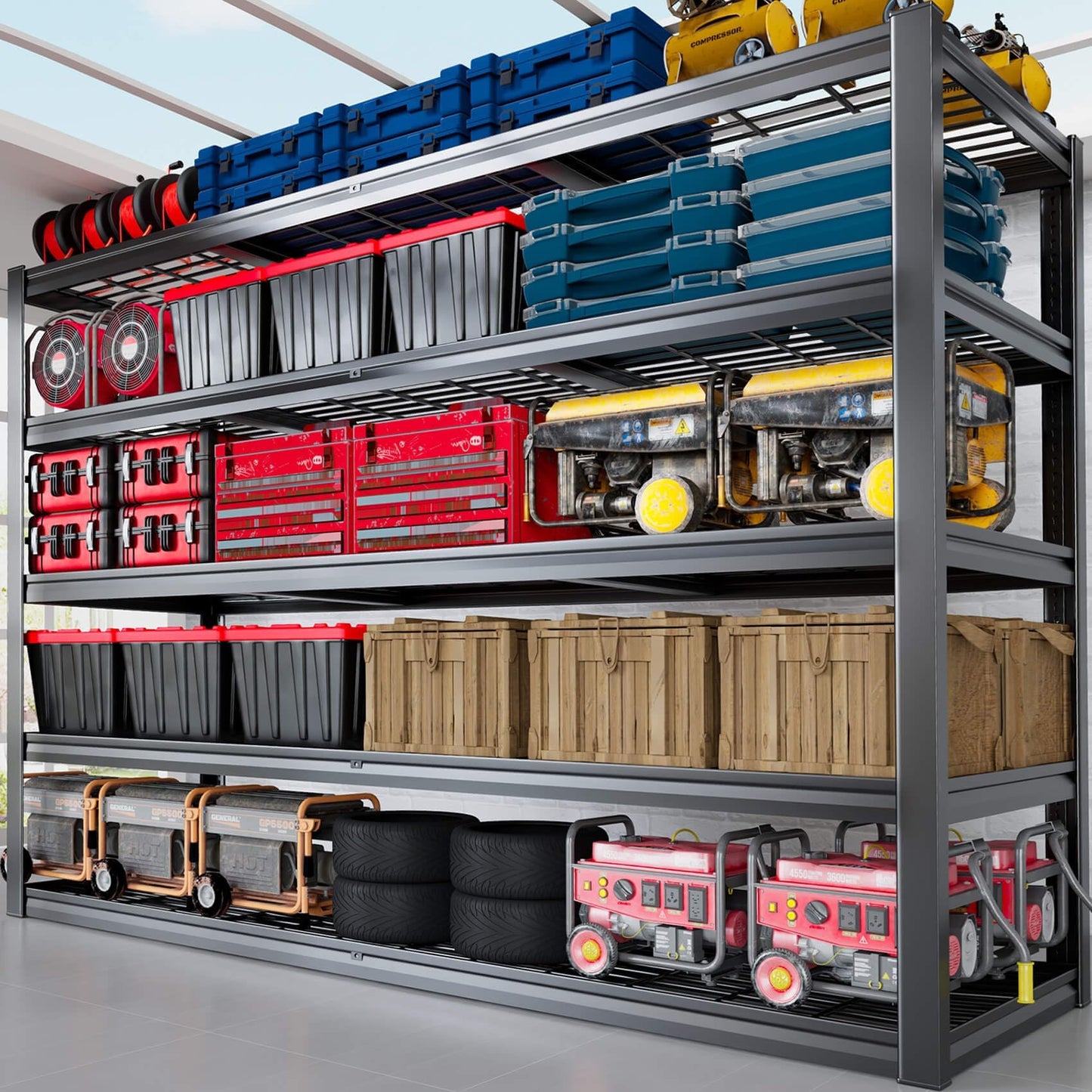 PMKES 78" W Storage Shelves Heavy Duty Garage Shelving 5 Tier Metal Shelving Unit, Adjustable Shelves, 4000LBS Steel Industrial Shelving for Basement Warehouse Commercial, 78" W*24" D*78”H