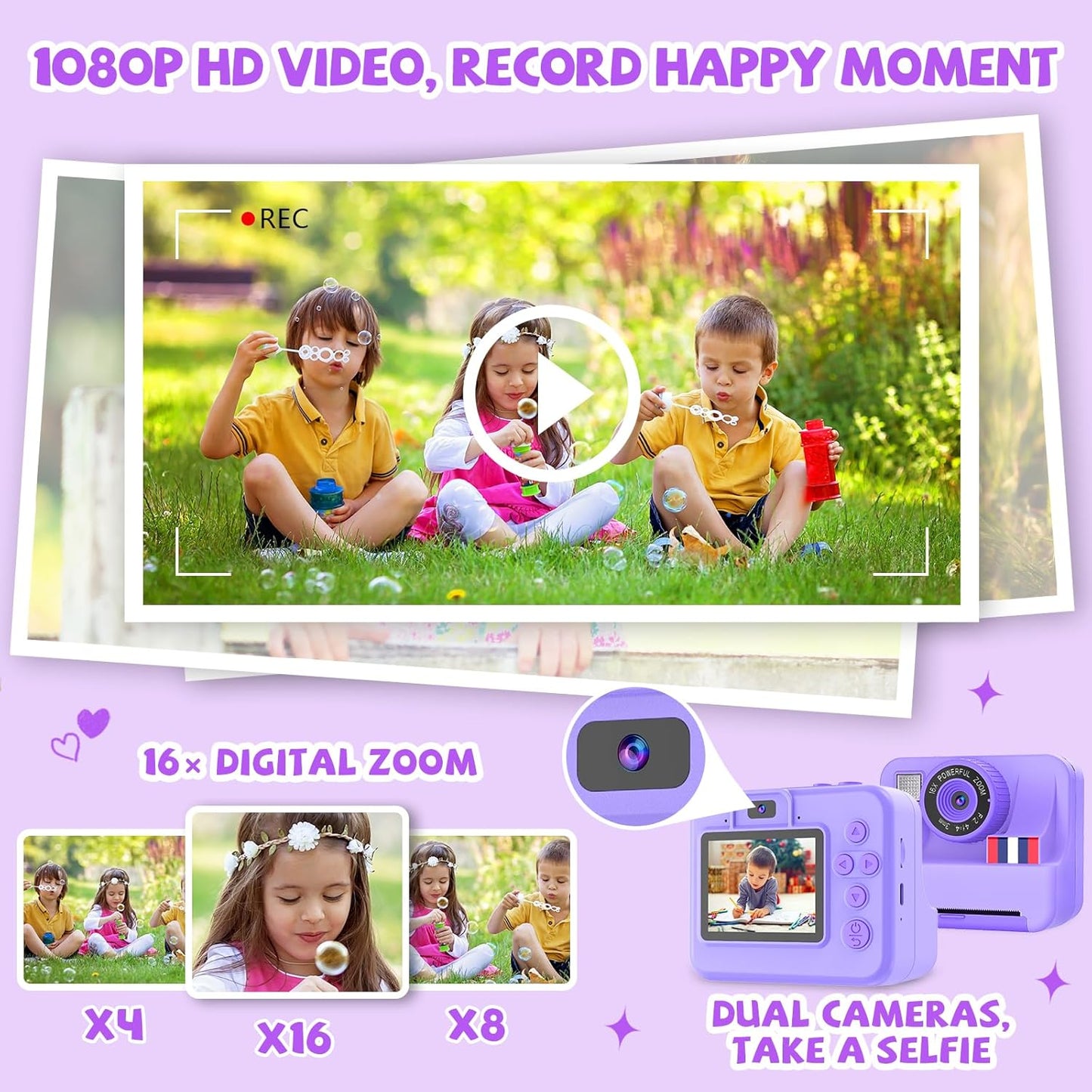 Yosfeng 3 4 5 6 7 8 9 10 2.4 Inch 3-12 32 Instant Print Camera for Kids - Christmas Birthday Girls Gifts for Age Year