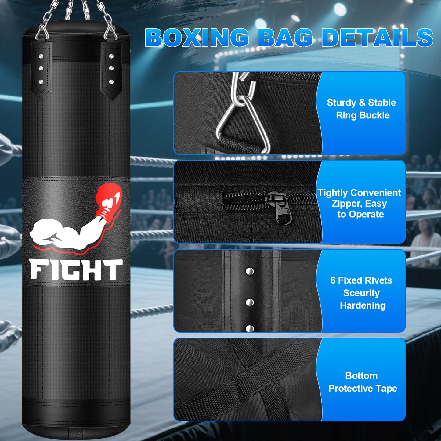 Punching Bag for Adults Teens, 4FT Oxford Heavy Boxing Bag Set with 12 OZ Boxing Gloves, Suitable for MMA Karate Kickboxing Boxing Muay Thai Training at Home or Gym - Unfilled