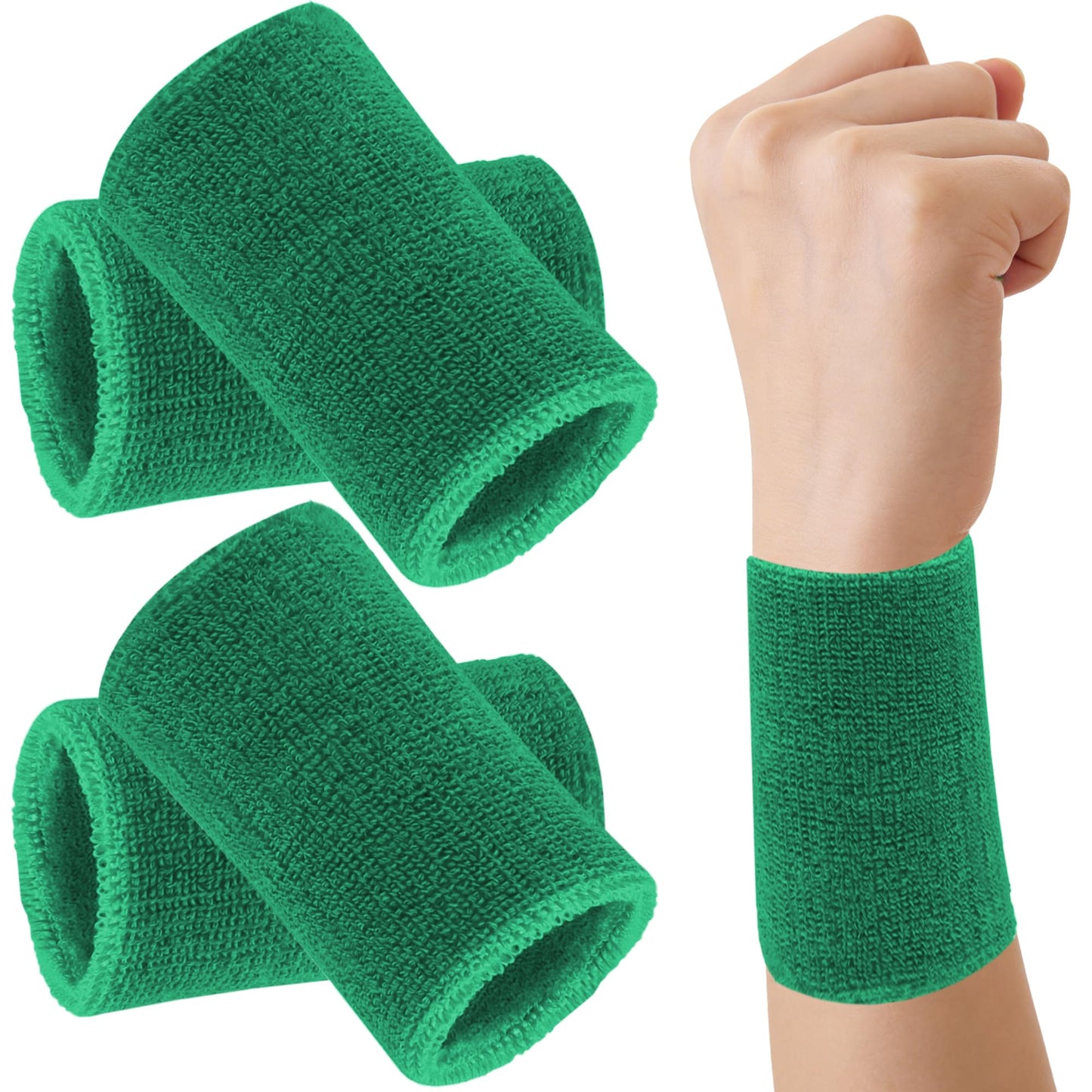 6 Inch Sports Wrist Sweatbands for Men Women, Absorbent Long Wrist Sweat Bands Tennis Wristbands Athletic Cotton Terry Cloth Sweatband for Basketball,Running,Gym,Working Out (4 Pack) -Dark Green