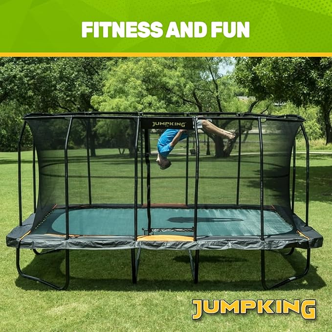 JumpKing Rectangle Trampoline Outdoor with Enclosure, Ladder, and Net, Large Recreational Trampoline for Kids and Adults, ASTM Compliant, Heavy Duty, Weather-Resistant, 1200LBS Capacity