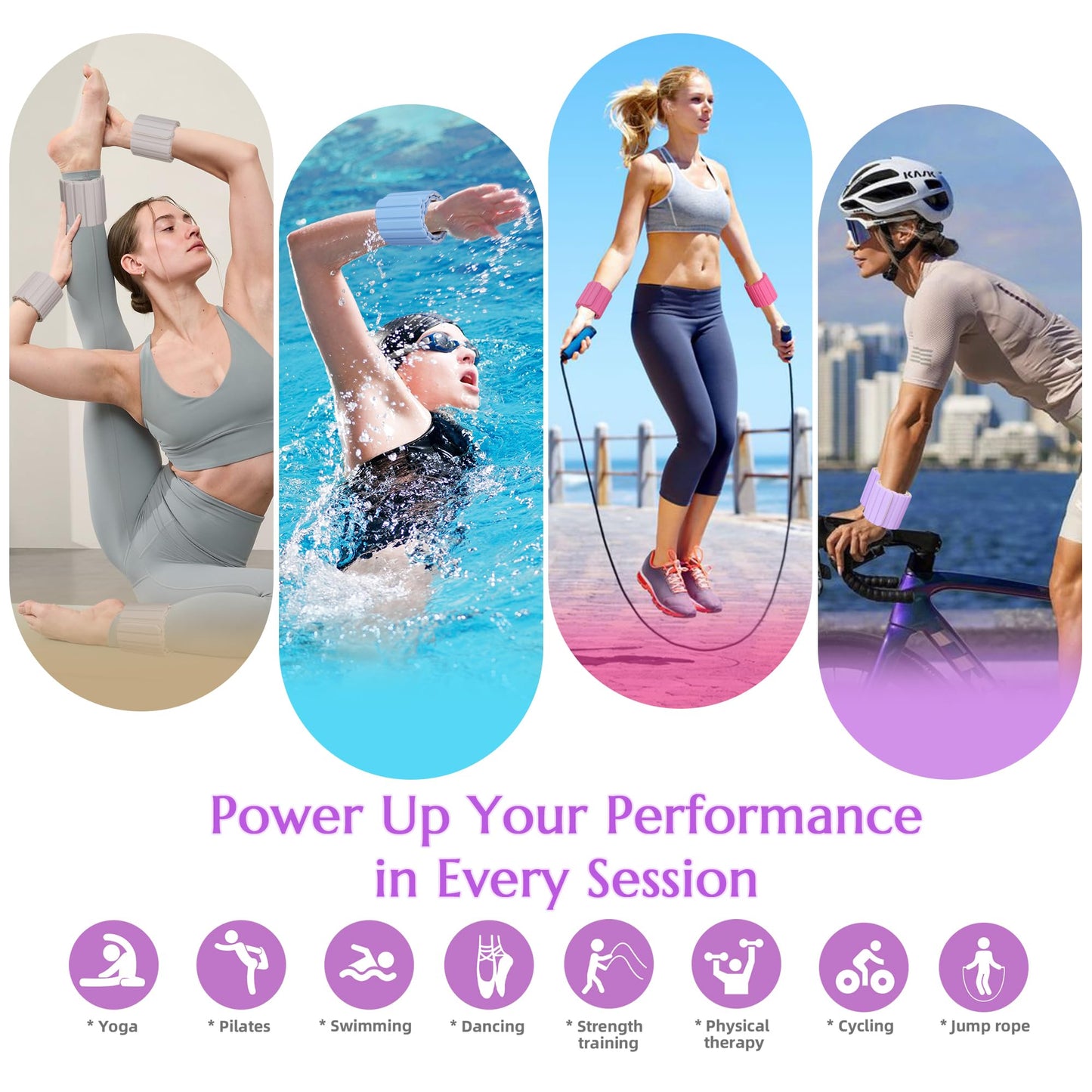 BECOJADDE Wrist Weights Ankle Weights for Women 1 Pair (1.1 lb Each) Silicone Magnetic Leg Arm Weighted Bracelet for Home Yoga Pilates Gym Workout Walking Jogging, Yellow Lavender