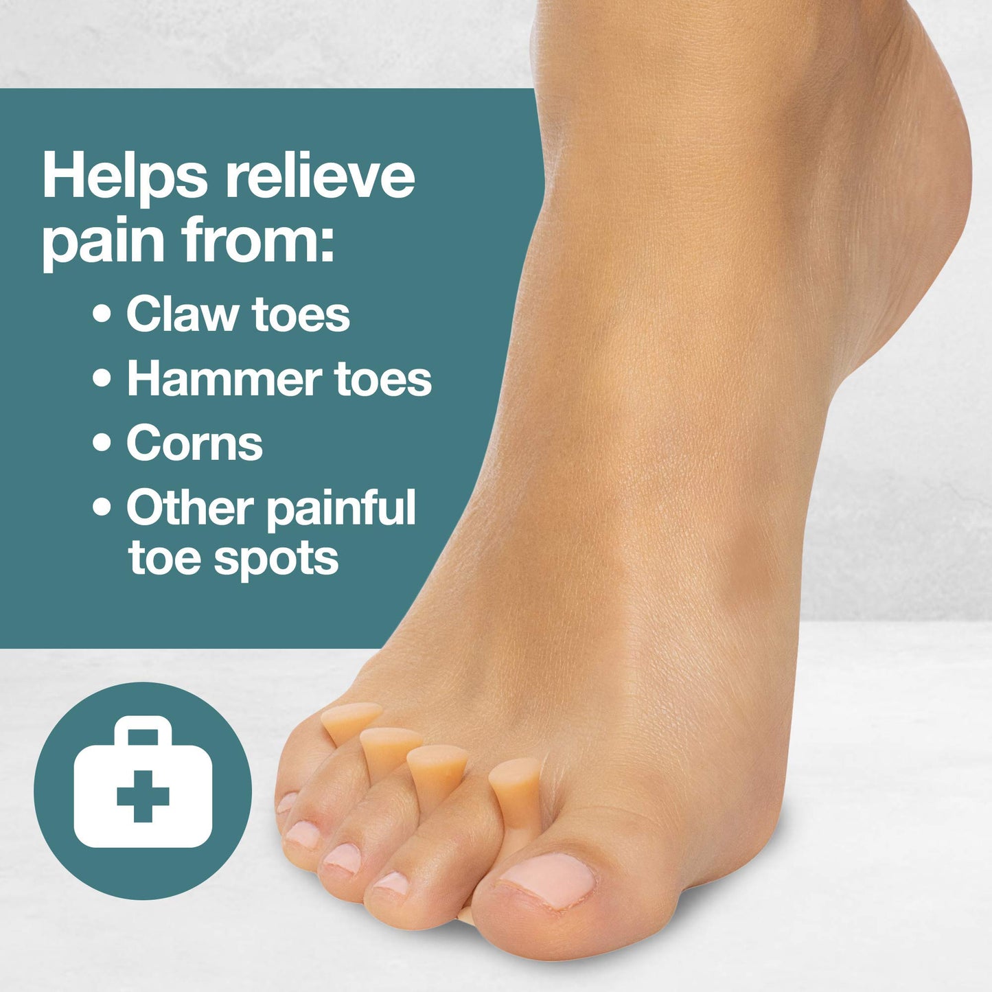 ZenToes Hammer Toe Straightener Crest with No Loop 4 Count Gel Spacer Splint and Crutch for Hammertoes, Overlapping and Mallet Toes (Beige)