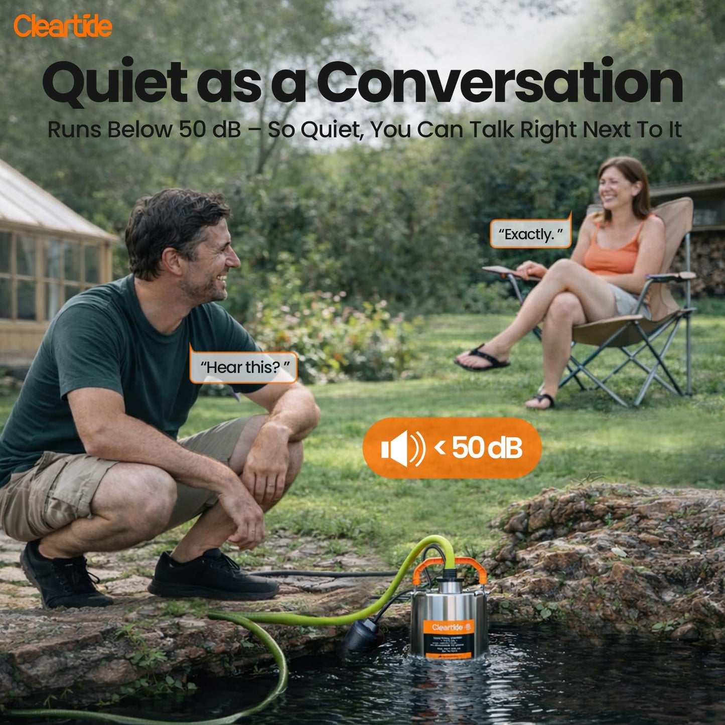 Cleartide Stainless Steel Submersible Water Sump Pump with Float Switch, 3/4 HP, 3780 GPH Ideal for Pool, Yard, Flooded Cellar & Basement, Hot Tub, Pond, and Garden Draining, 10 FT Cord
