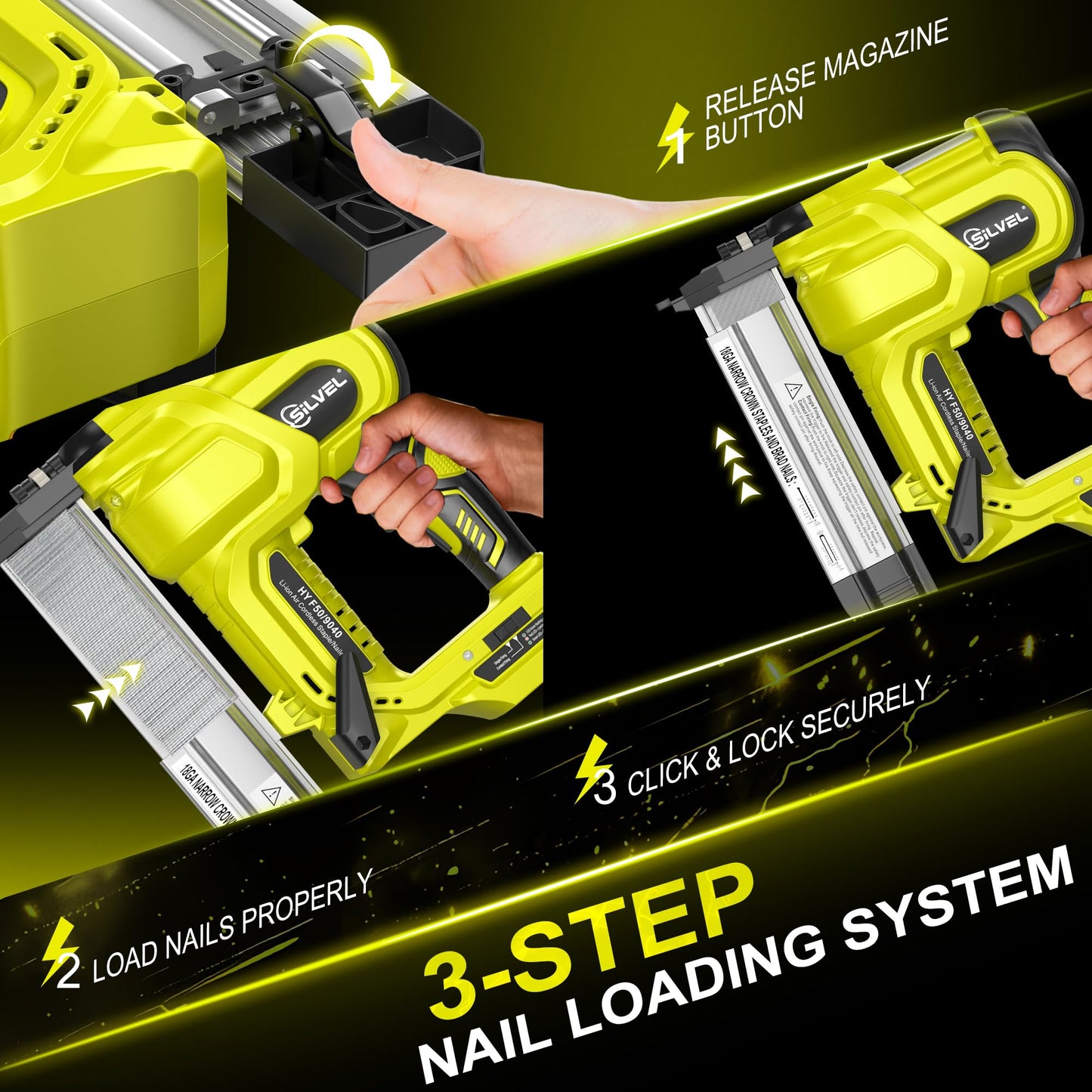 SILVEL 2" Cordless Brad Nailer, 2-in-1 21V Electric Brad Nailer Stapler with 2 * 4.0Ah Battery, 1000pcs Nails, 18GA Staples, Adjustable Depth for Woodworking, Home Improvement