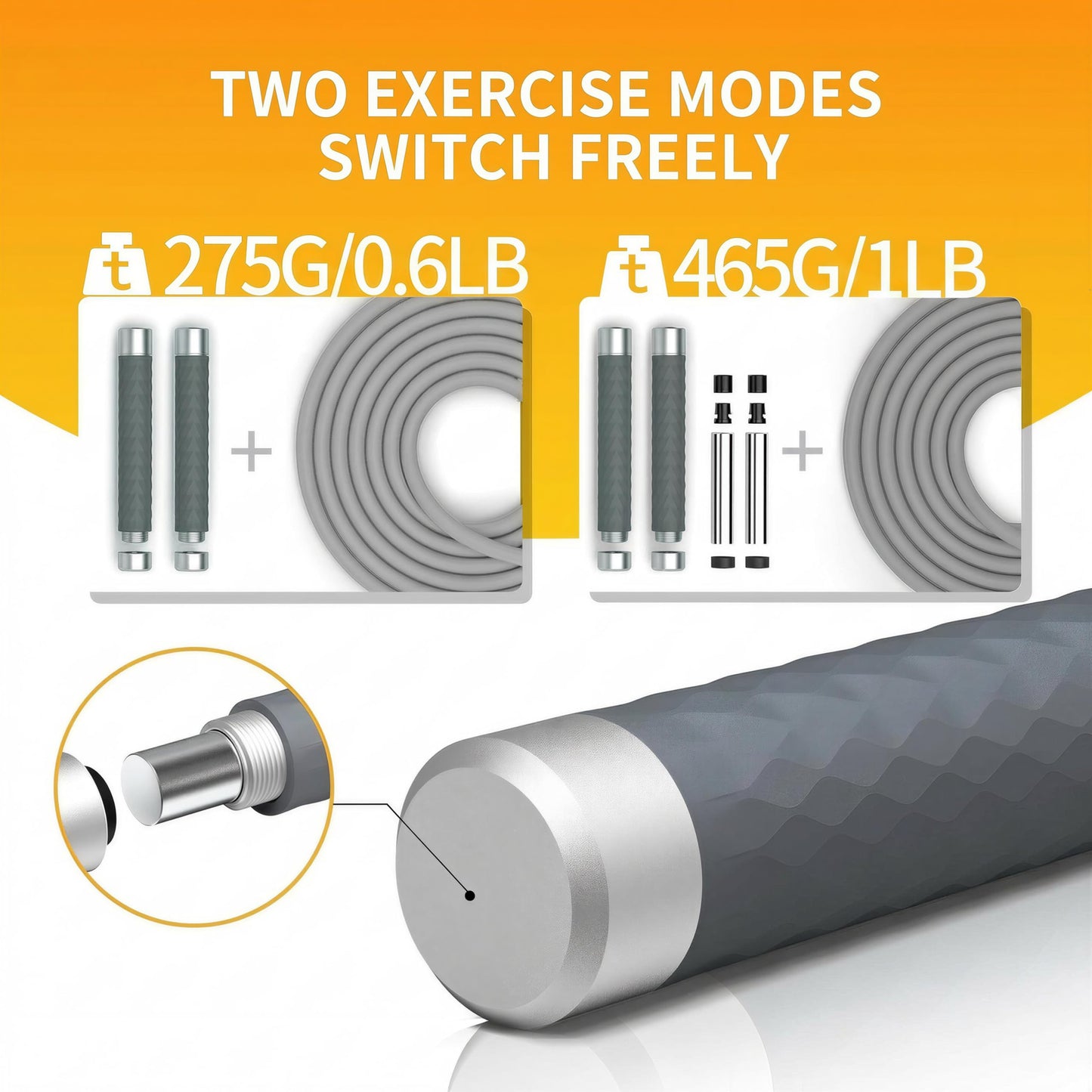PROIRON Jump Rope Double Weighted Skipping Rope（1LB）360° Swivel Ball Bearings Tangle-Free Double Fat Burning with Aluminum Handle Heavy Jump Rope for Endurance Weight Lose Crossfit MMA Cardio & Workouts-gray