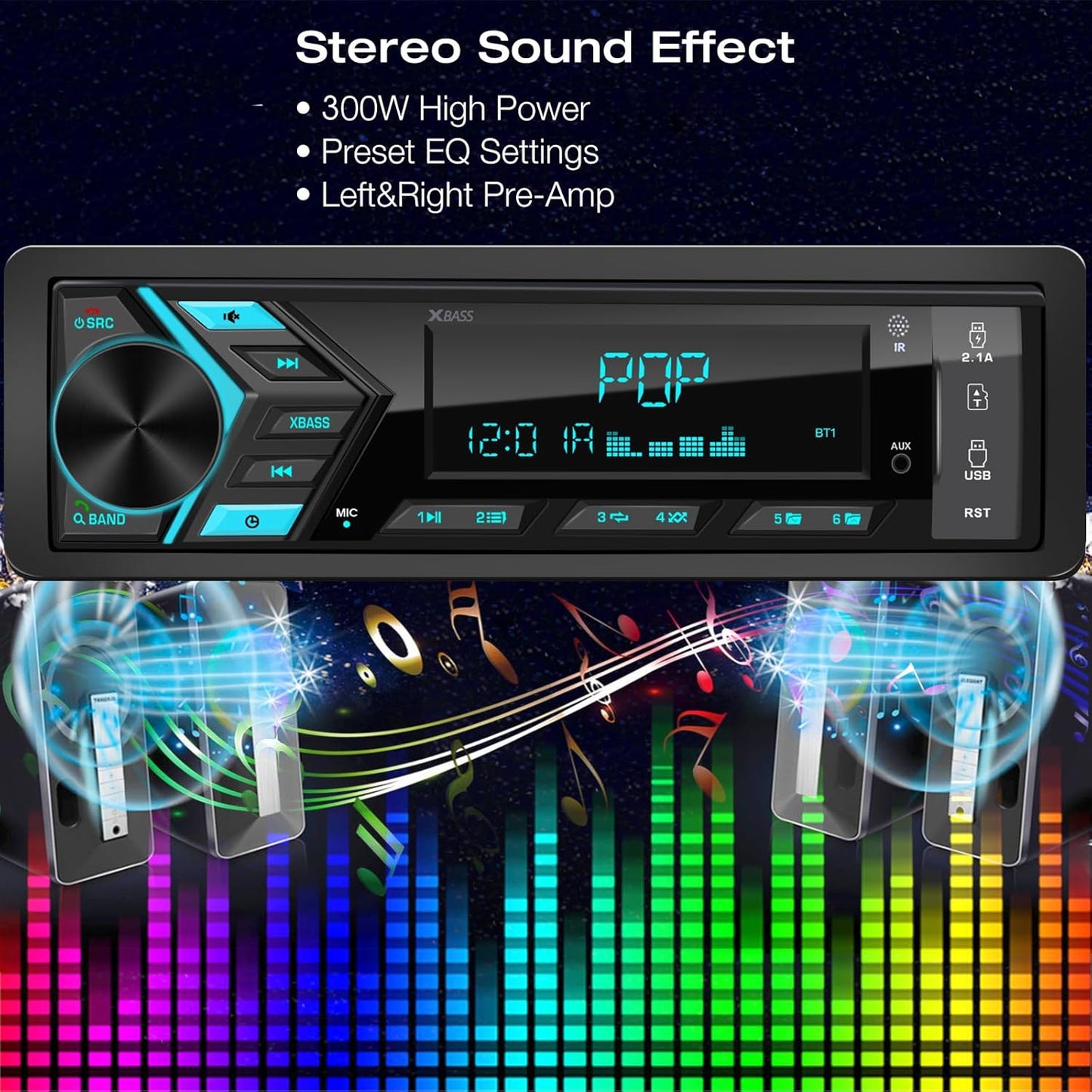 DOVOX MP3 2.1A Bluetooth Car Stereo Marine Radio: Single Din LCD Display Audio System - Indash Multimedia Player