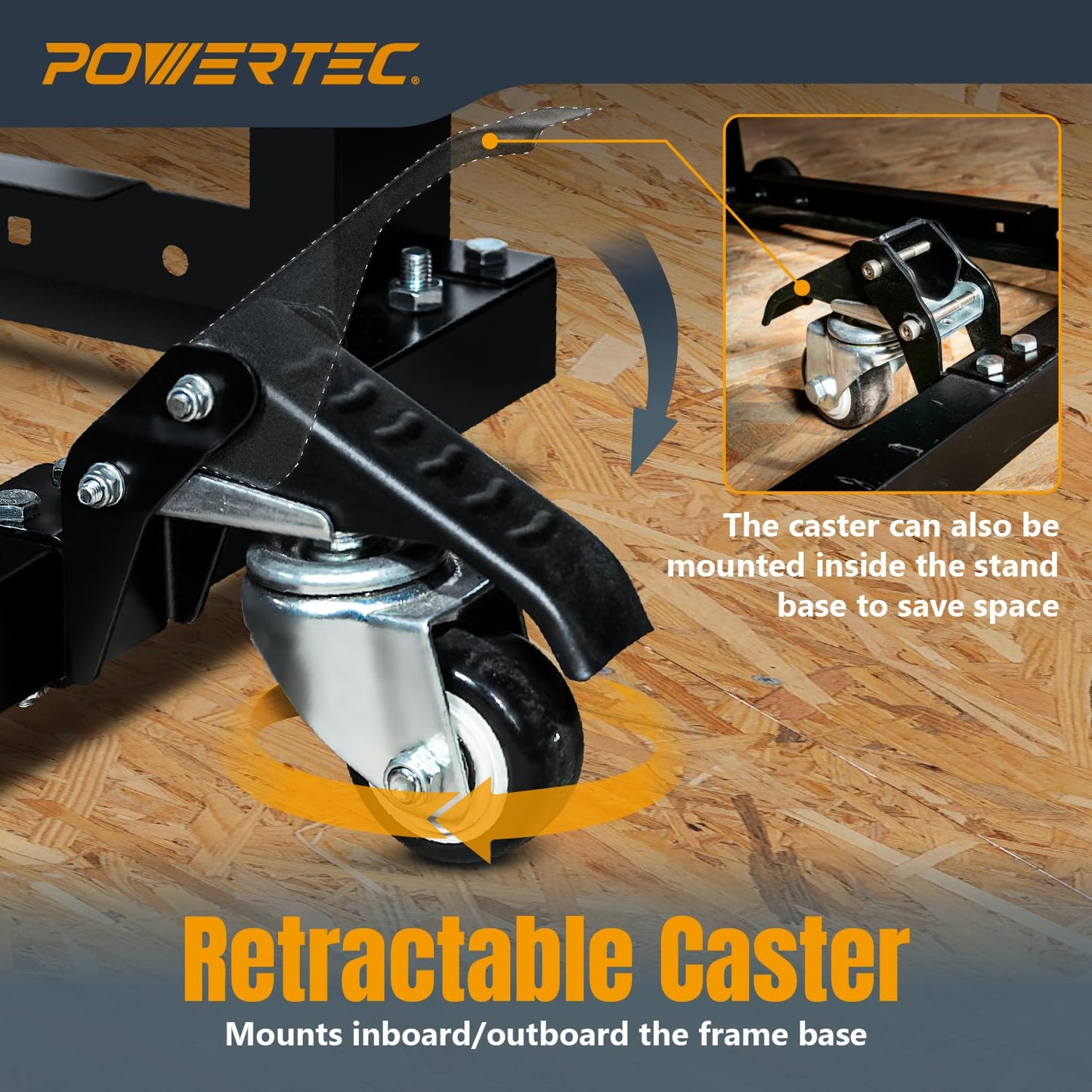 POWERTEC Tool Stand with Wheels, Casters & Melamine MDF Table Top, Power Tool Stand for Miter Saw, Drill Press, Belt Sander, Bench Grinder, Band Saw, Scroll Saw, Planer, Orange (UT1008)
