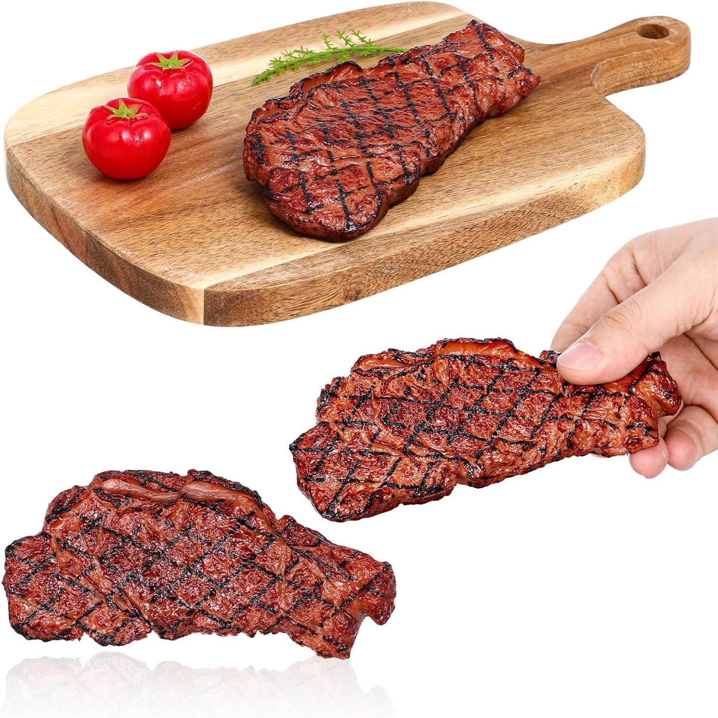 3 jojofuny Pcs Fake Steak Props, Realistic Artificial Grilled Steak Model, Cooked Meat Food Replica with Grill Marks