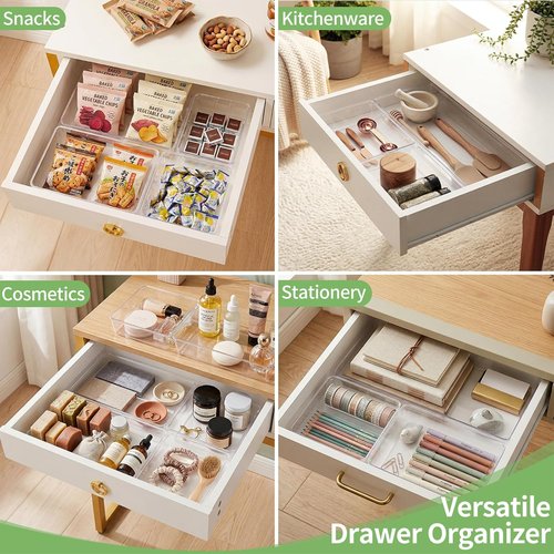 Clear Plastic Drawer Organizer Trays - 8 PCS Acrylic Vanity & Office Storage Bins | Ideal for Makeup & Kitchen