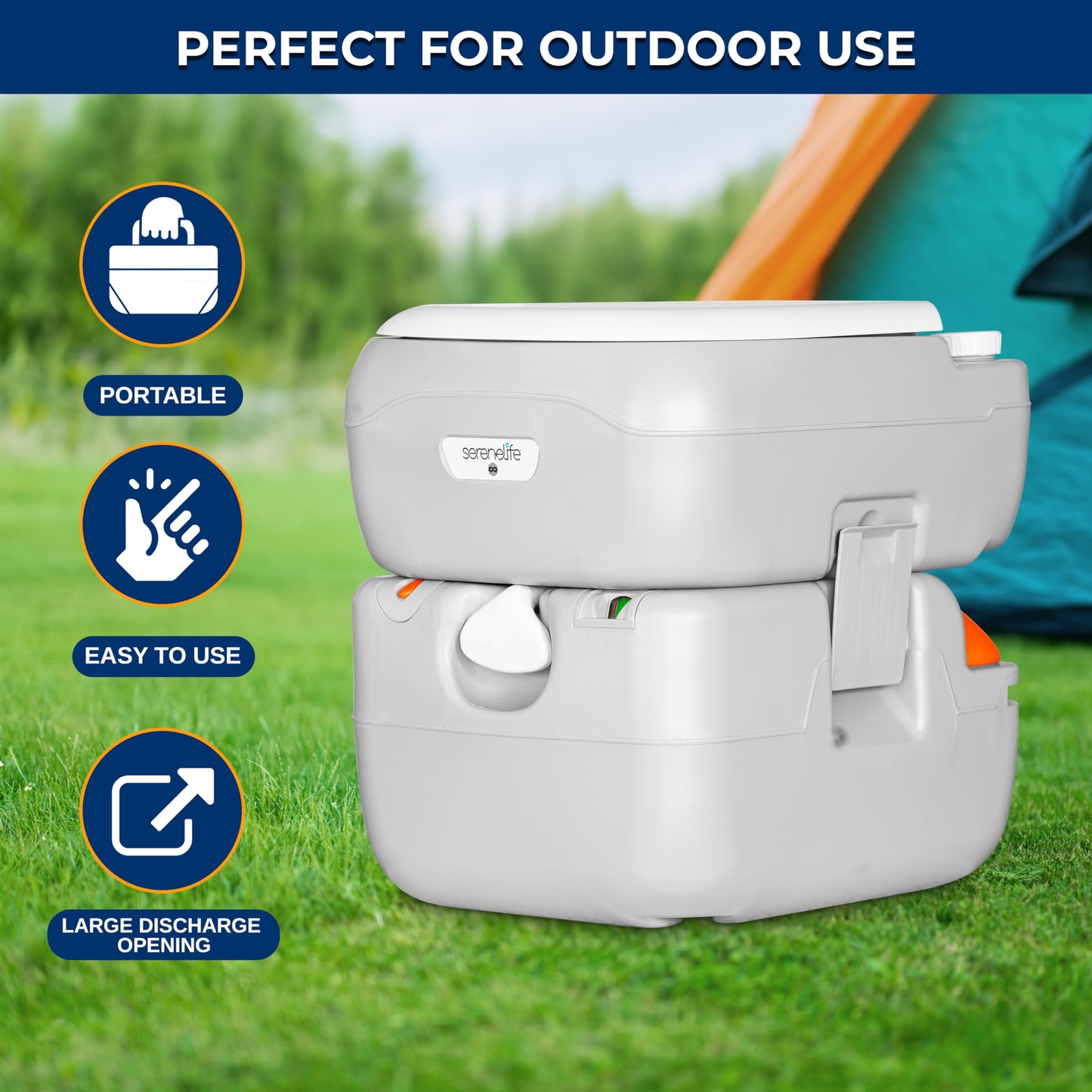 SereneLife 5.8 Gal Portable Camping Toilet For Adults, 100+ Flushes Porta Potty Camp Toilet with Detachable Waste Tank, Level Indicator, Carry Bag, Suitable for Camping, Hiking, and Boating