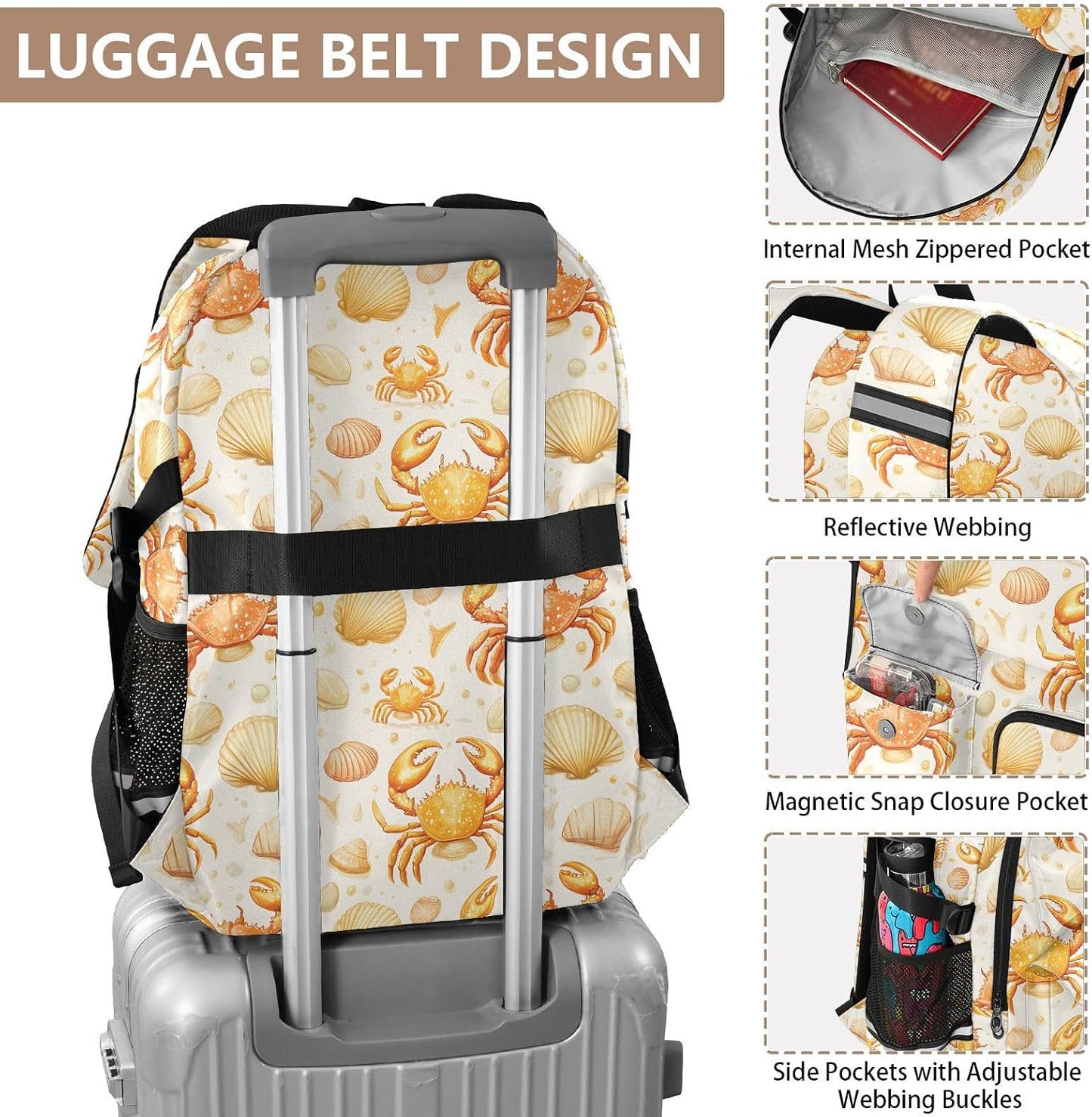 Backpack Backpack Daypack ALAZA School for Teen Girls Boys Ocean Coastal Crab Shellfish Kids Purse College Laptop