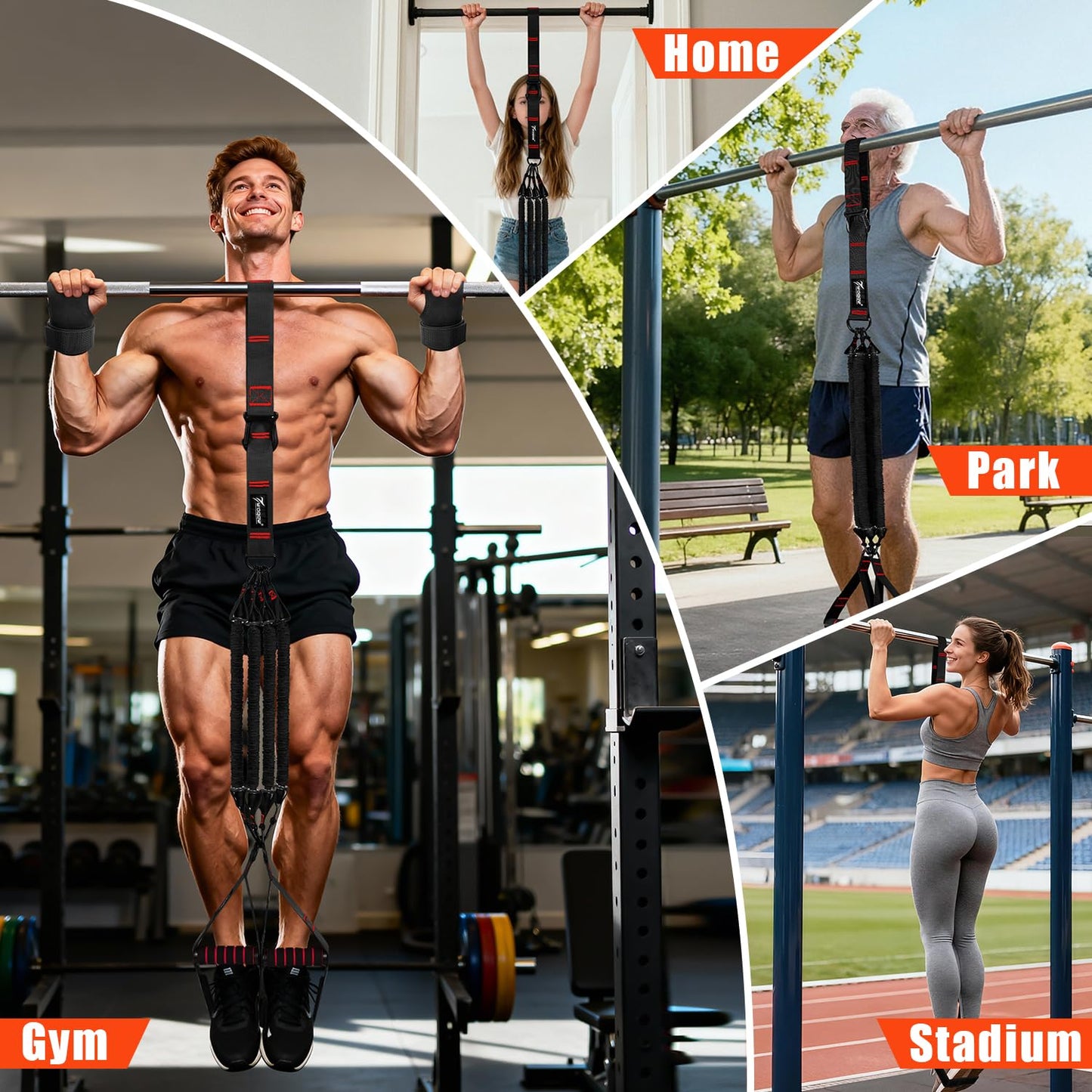 Upgraded Pull Up Assistance Bands, Heavy Duty Resistance Bands with Handles, Exercise Band with Door Anchor, Adjustable Workout Band Set for Pull Up Bar, Full Body Strength&Muscle Training, Home Gym