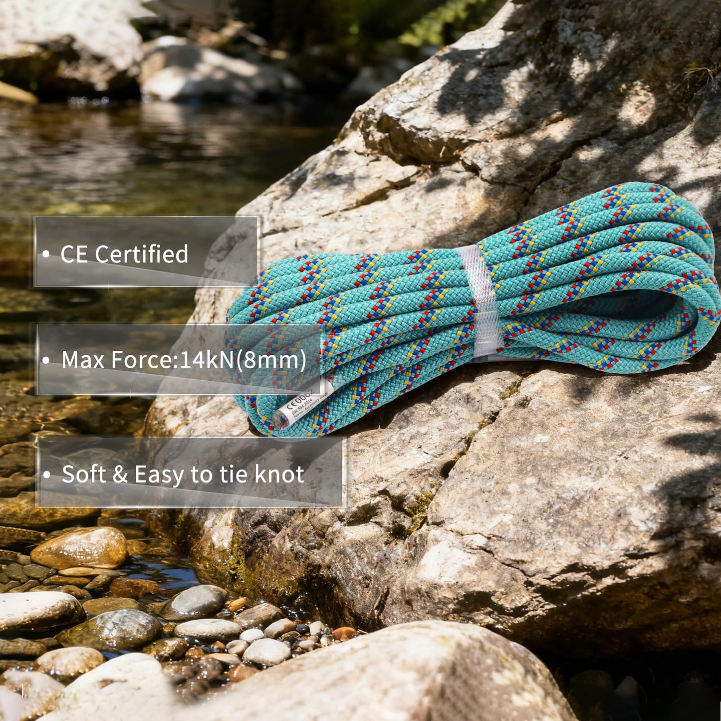 NewDoar CE & UIAA Certificated 5/16in(8mm) Static Climbing Rope 14KN High Strength Accessory Cords Safety for Rock Climbing, Outdoor Survival, Hiking, Mountaineering-Blue/66FT