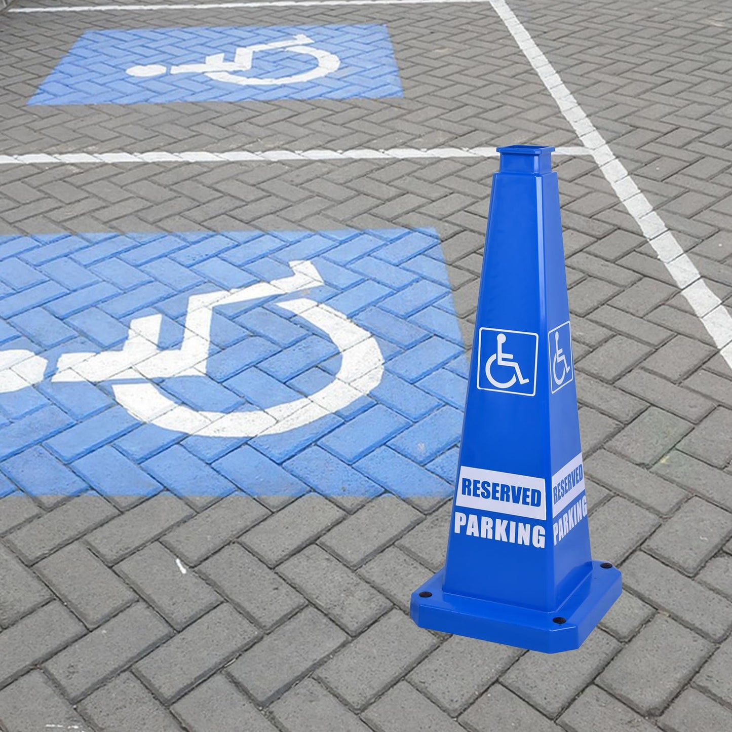 OranclUS 6 Pack 36 Inch 4-Sided Safety Cone, “ADA Reserved Parking” Blue Traffic Cone, Extra Tall High Visibility Durable PVC Stackable Safety Cones (6, Blue-ADA Reserved Parking, 36inch Printed)