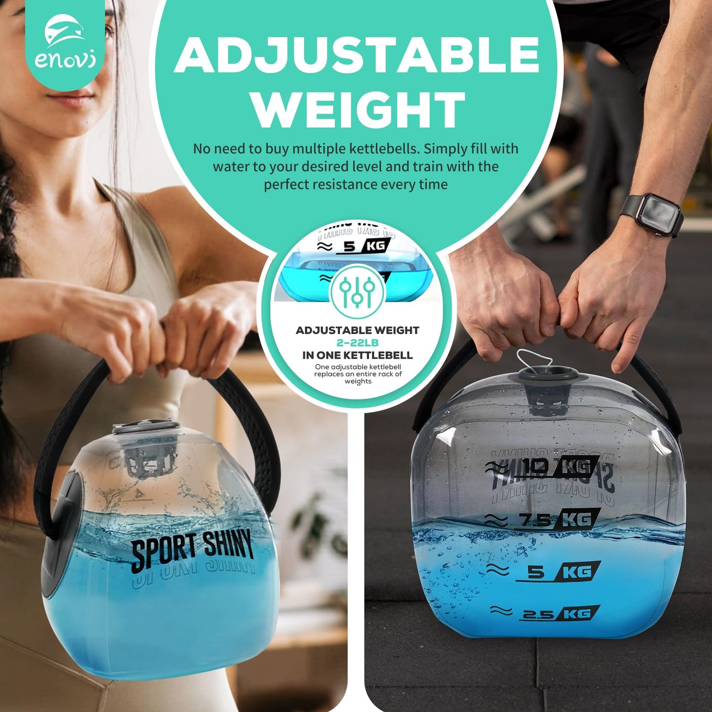 ENOVI EasyGo Kettlebells, Foldable Water-Filled Kettlebell, Adjustable Kettlebell (Cube, 5.5-22LB)