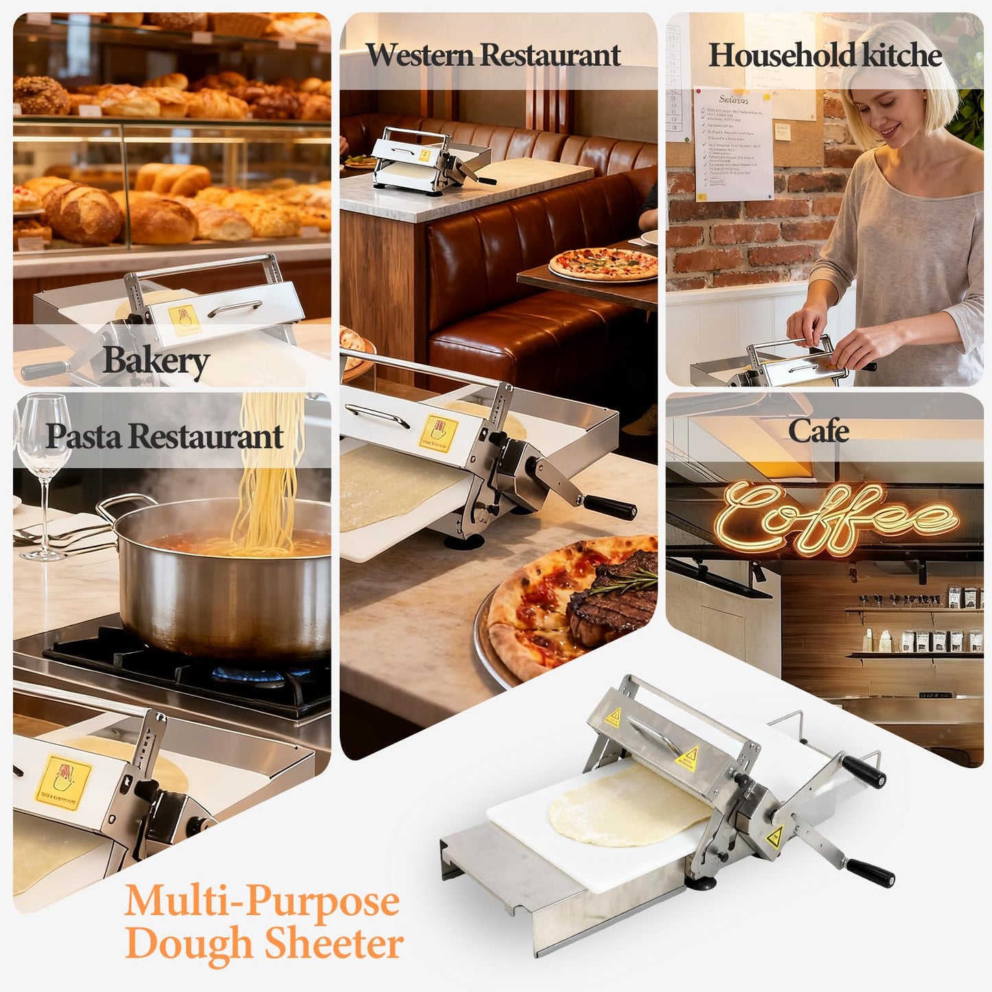 40.5" x 15.5" Folding Manual Dough Sheeter with PE Board – Stainless Steel Countertop Dough Roller Machine, Adjustable Thickness (0–25mm) for Pastry, Pizza, Croissant, Cookie & Pasta