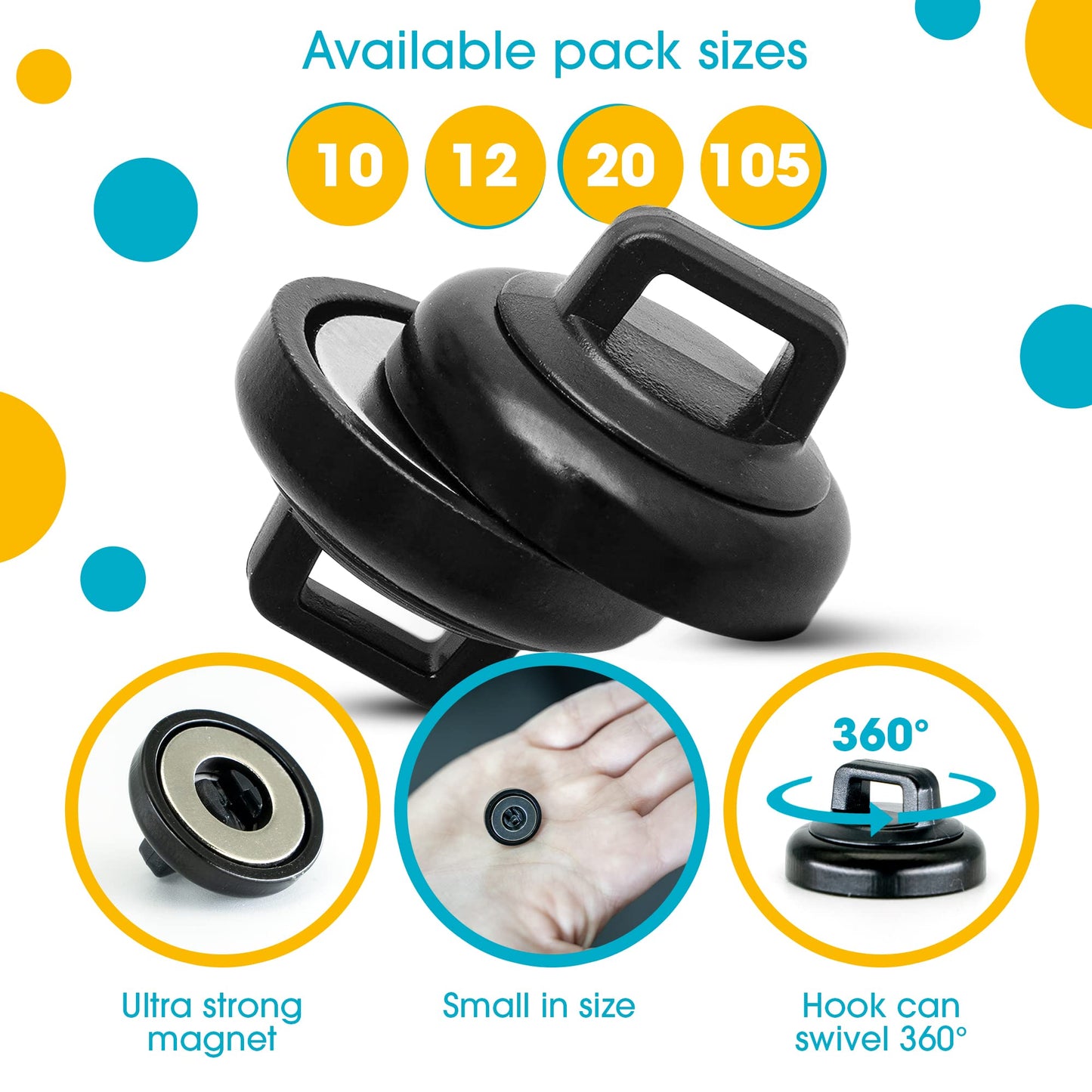 HATSBI. Multipurpose Magnetic Cable Zip Tie Mounts. Black. (20 Pack). 20 Black Cable Zip Ties Included. Cable Holder for Cable Management. Holds Standard Zip Ties/Cable Ties.