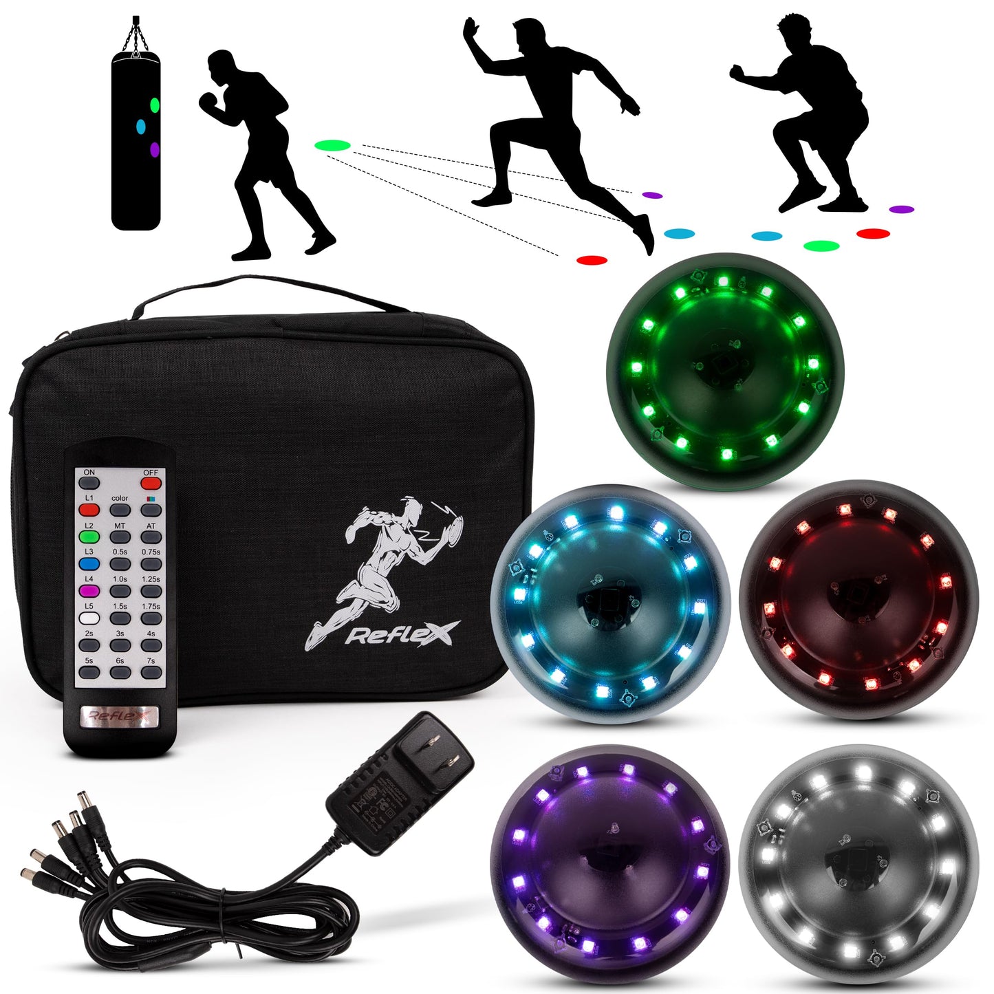 Reflexx RLT 2.1 w Gripster Tripod Reaction Training Lights – Improve Reaction Time, Coordination & Focus – Adjustable Speed, Brightness & Sound Control – for Fitness, Rehab, Seniors & Athletes