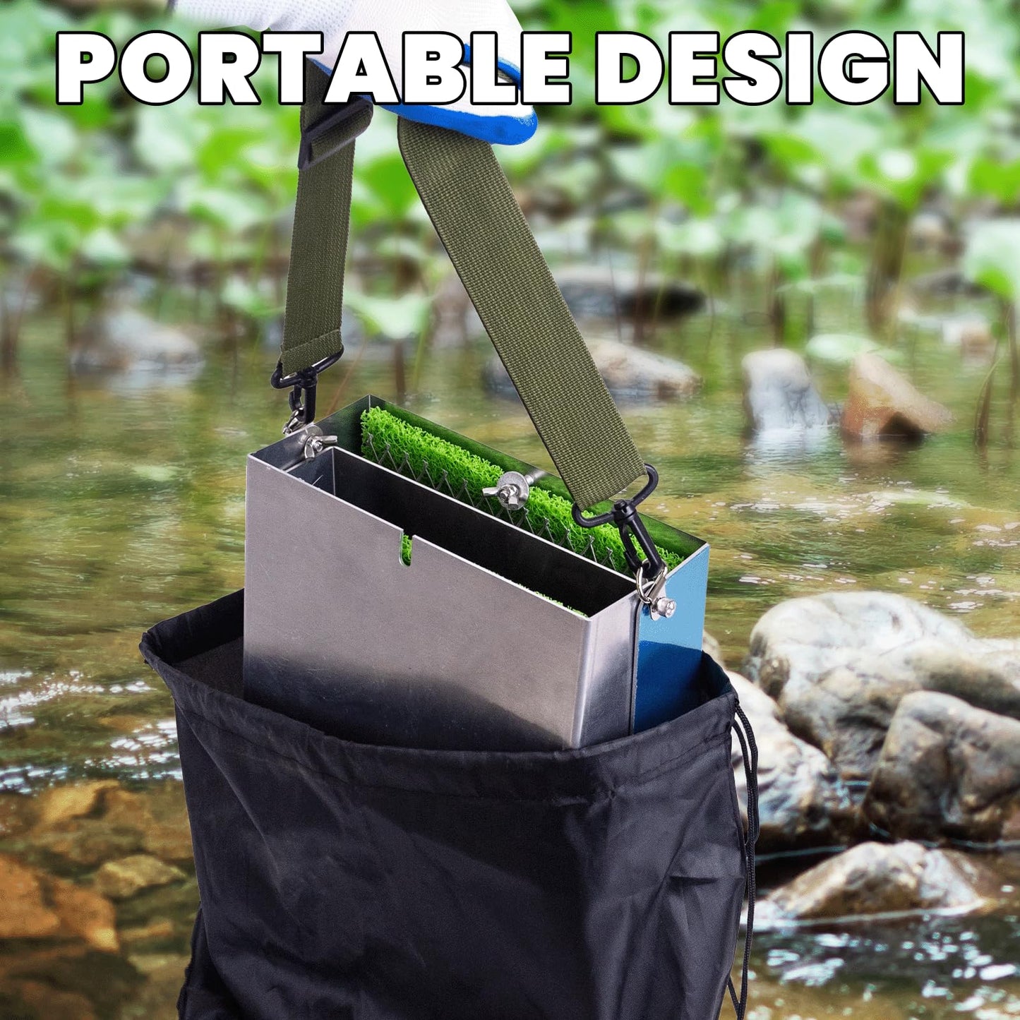 3 in 1 Highbanker Gold Panning Kit, Deformable 50" Folding Gold Sluice Box, Portable Mining Equipment for Adults, 34pcs Includes Gold Pan, Classifier Screen, Magnet, Backpack & Accessories
