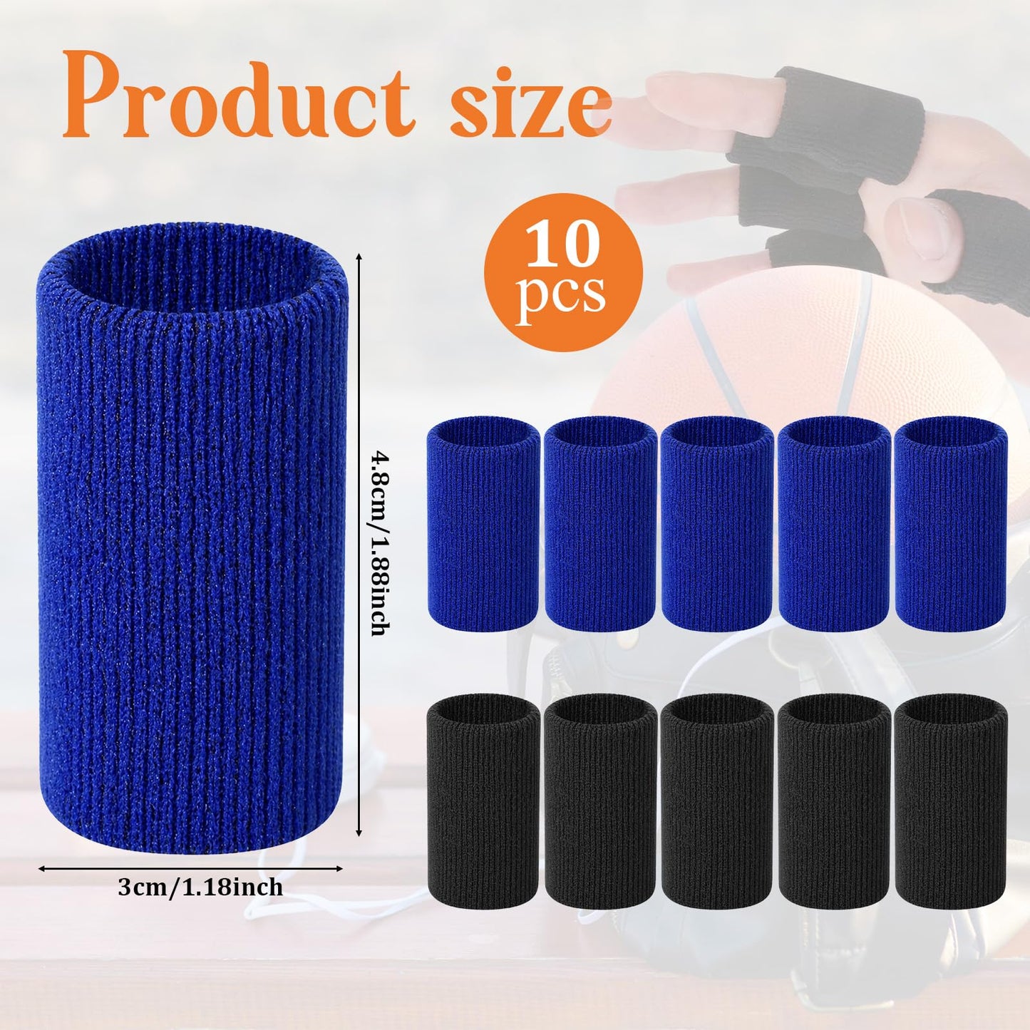 KALIONE Finger Sleeves Protectors, 10Pcs Sport Finger Sleeves, Elastic Fingers Support Sleeve, Compression FingerSleeves, Thumb Brace Support for Basketball, Golf (Black, Blue)