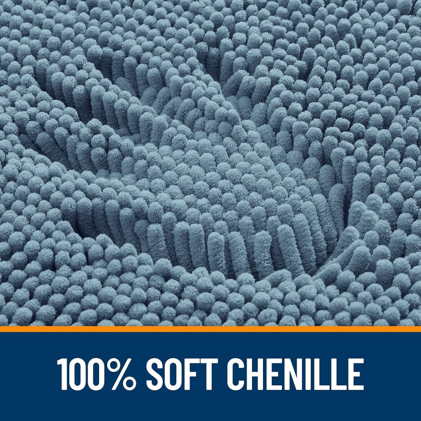 OLANLY U-Shaped Toilet Rugs - Extra Soft Chenille Bathroom Mat | 24x24, Quick-Dry, Non-Slip, Airy Blue