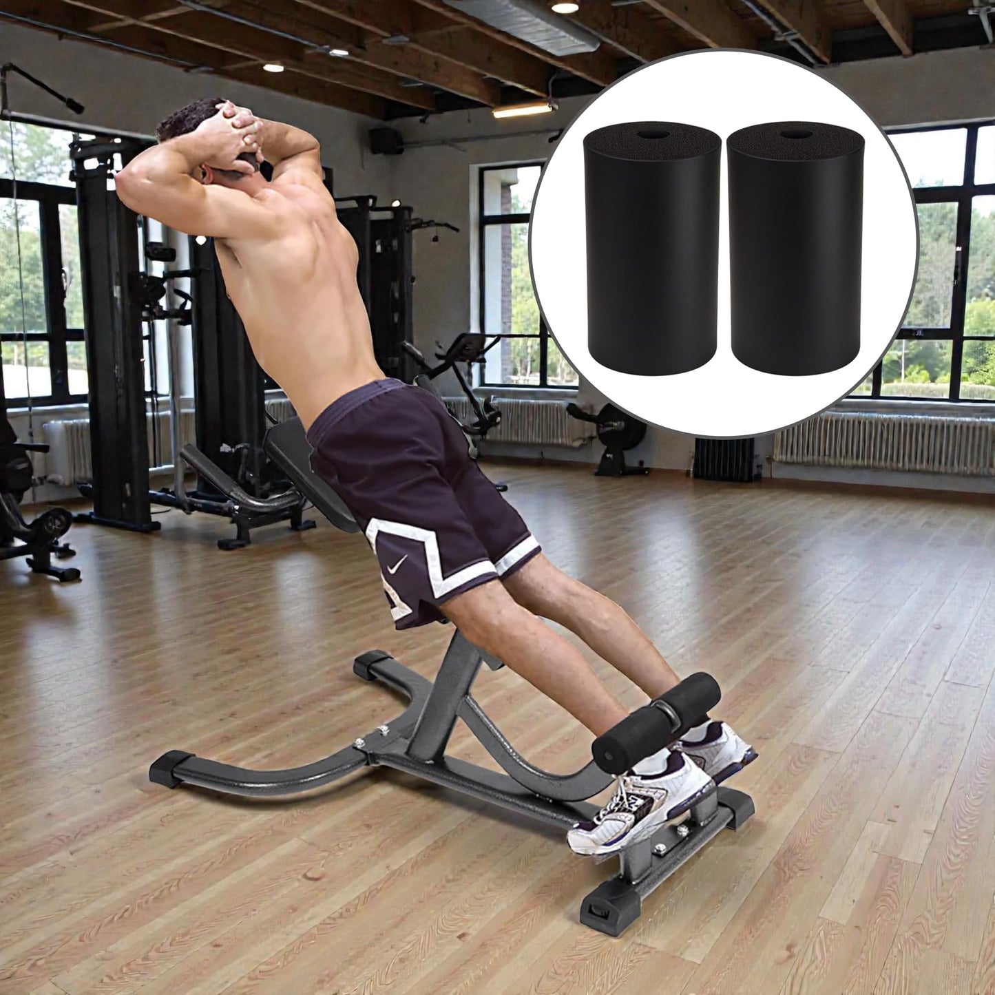 2Pcs Leg Extension Pad Replacement 7 Inch Foot Foam Roller for Weight Bench, PEC Deck, PU High Density Sponge Cover for Home Gym Workout Legs Training Accessories Used for Inversion Table Sit Ups Tube