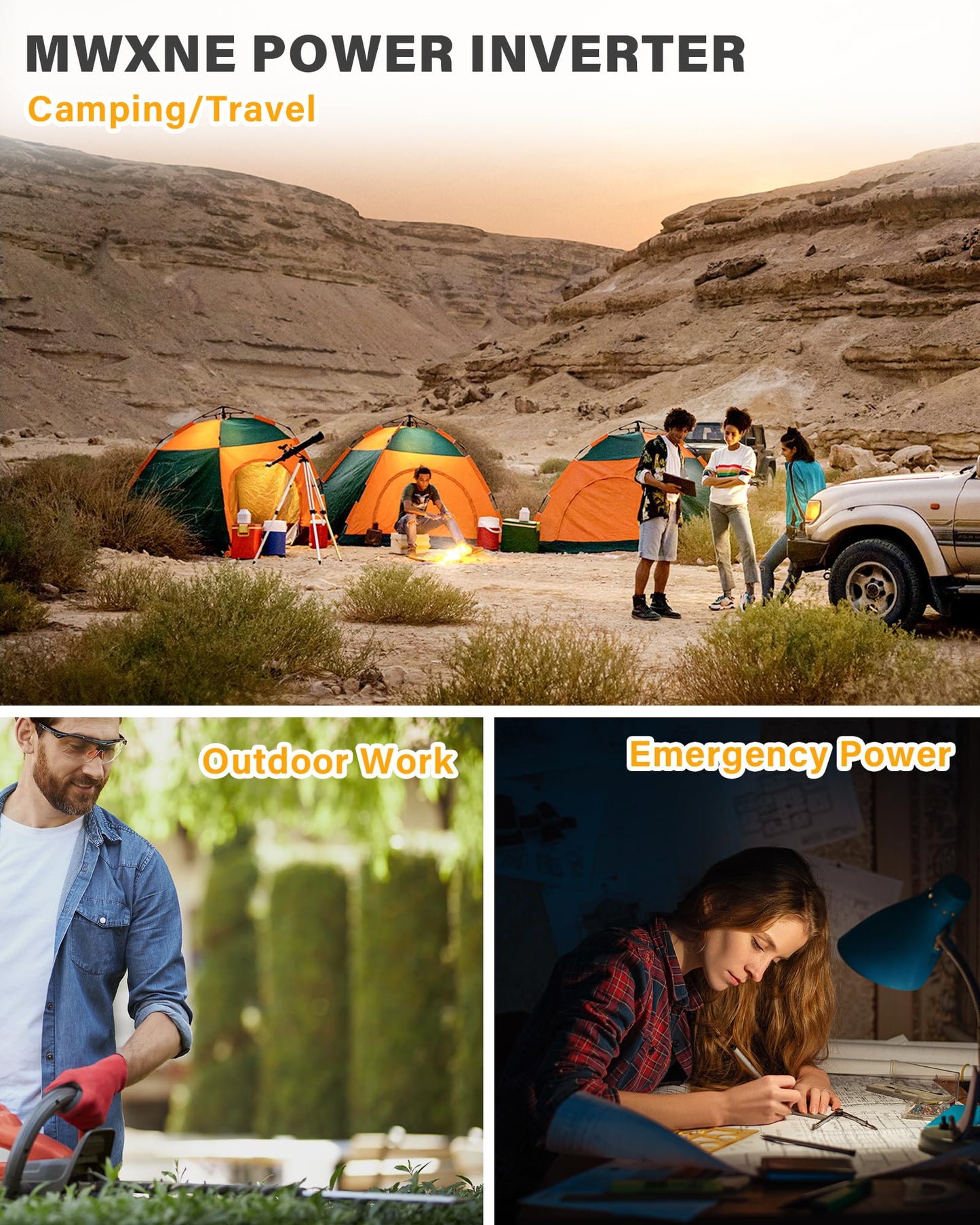 MWXNE 2000W Pure Sine Wave Inverter 12V DC to 110V 120V AC Car Converter for RV Truck Off-Grid Solar Power Inverter with 4 AC Outlets, USB/Type-C Fast Charging Ports, LCD Display, Remote Control