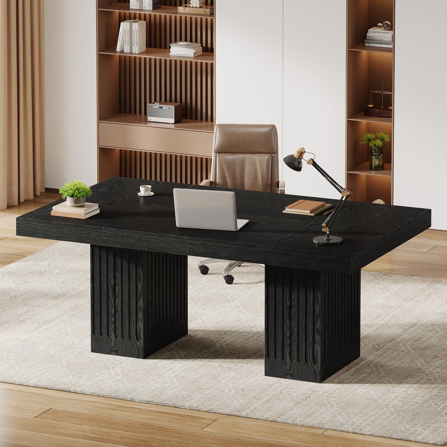 Tribesigns 63 Inch Executive Desk, Modern Office Computer Desk with Double Pedestal, Simple Study Writing Table Business Furniture for Home Office, Black