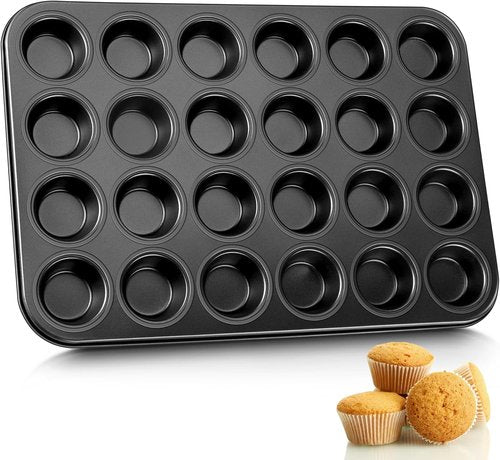 E-far Mini Muffin Pan - 24-Cup Nonstick Carbon Steel Bakeware for Perfect Muffins & Cupcakes | Oven Safe
