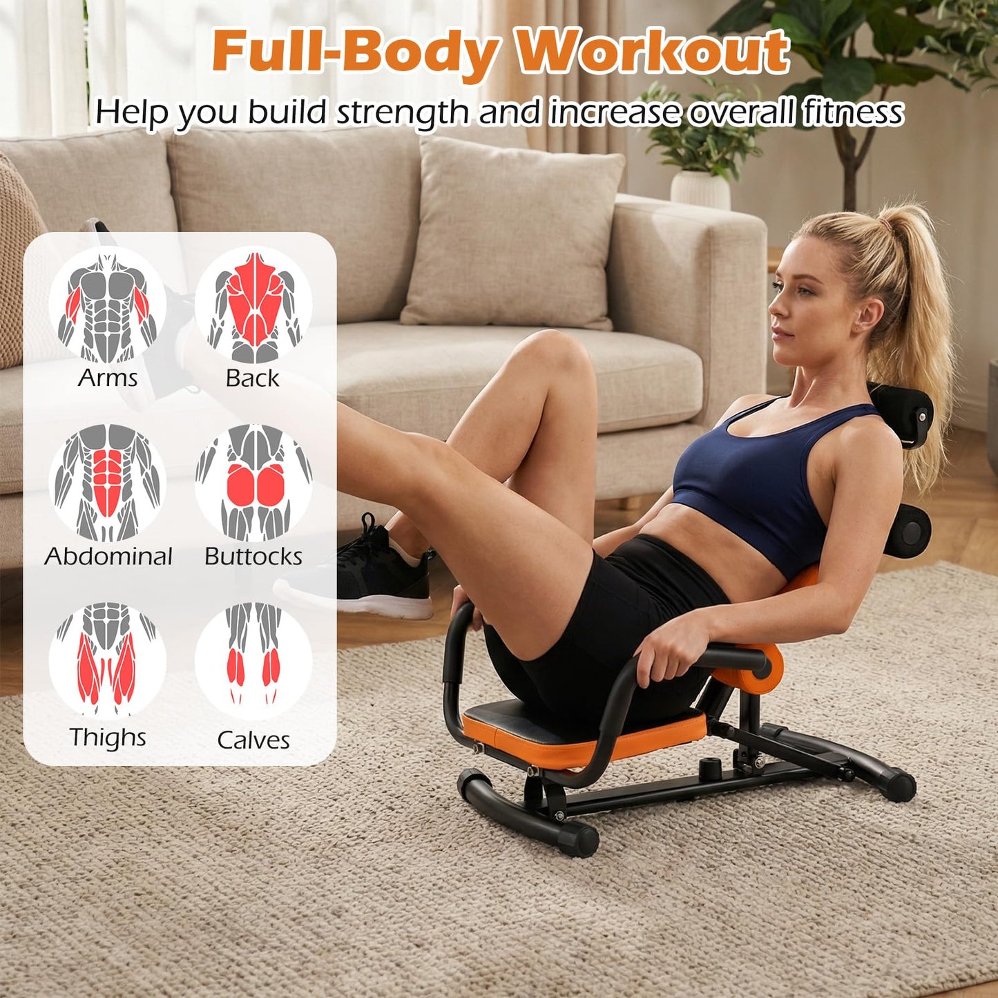 Goplus Ab Machine, Core Abdominal Trainer w/ 3-Position Adjustable Backrest, Foam Support, Ab Trainer Sit Up Bench Chair Ab Rocket Exercise Equipment for Home Gym Full-Body Workout