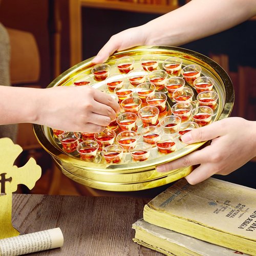 Jingmore Holy Communion Tray for Churches with Lid Communion Set Stainless Steel Cup Tray with Cover Church Supplies Not Cups Included(Gold Color)