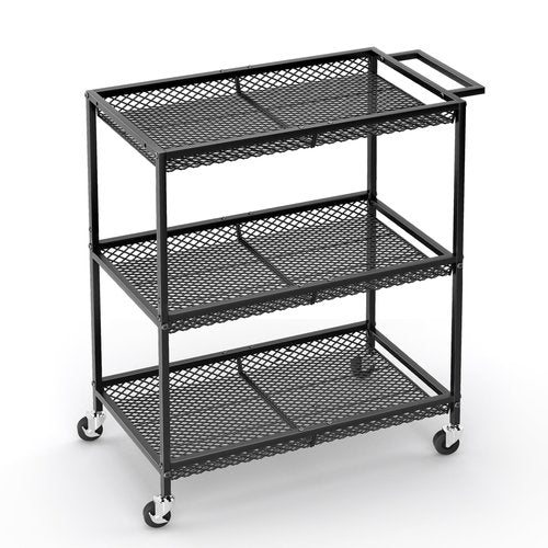 3 Tier Rolling Utility Kitchen Cart, Heavy Duty Wire Rolling Cart on Wheels, Commercial Metal Serving Carts with Handle, Kitchen Island Plant Shelf Food Storage Trolley for Laundry, Office, Garage