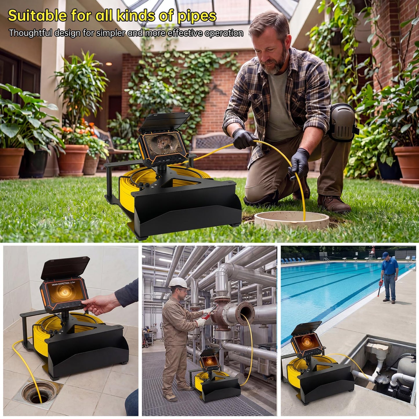Sewer Camera with Locator 512hz,Drain Camera 100ft, 5" HD with DVR Function & 32GB, Industrial Endoscope for Home Wall Duct Drain Pipe Plumbing（100ft/30M）