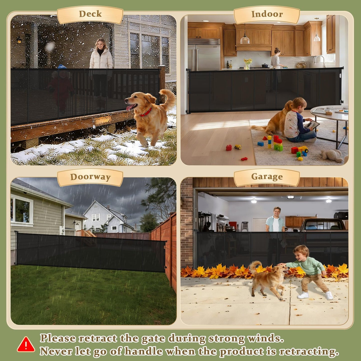 Retractable Baby Gates Extra Wide 200 Inch, 42 Inch Tall Mesh Dog Gate with Reinforcement Rods, Hardware Mounted Safety Gate for Large Openings, Stairs, Garage, Deck, Driveway, Indoor Outdoor, Black